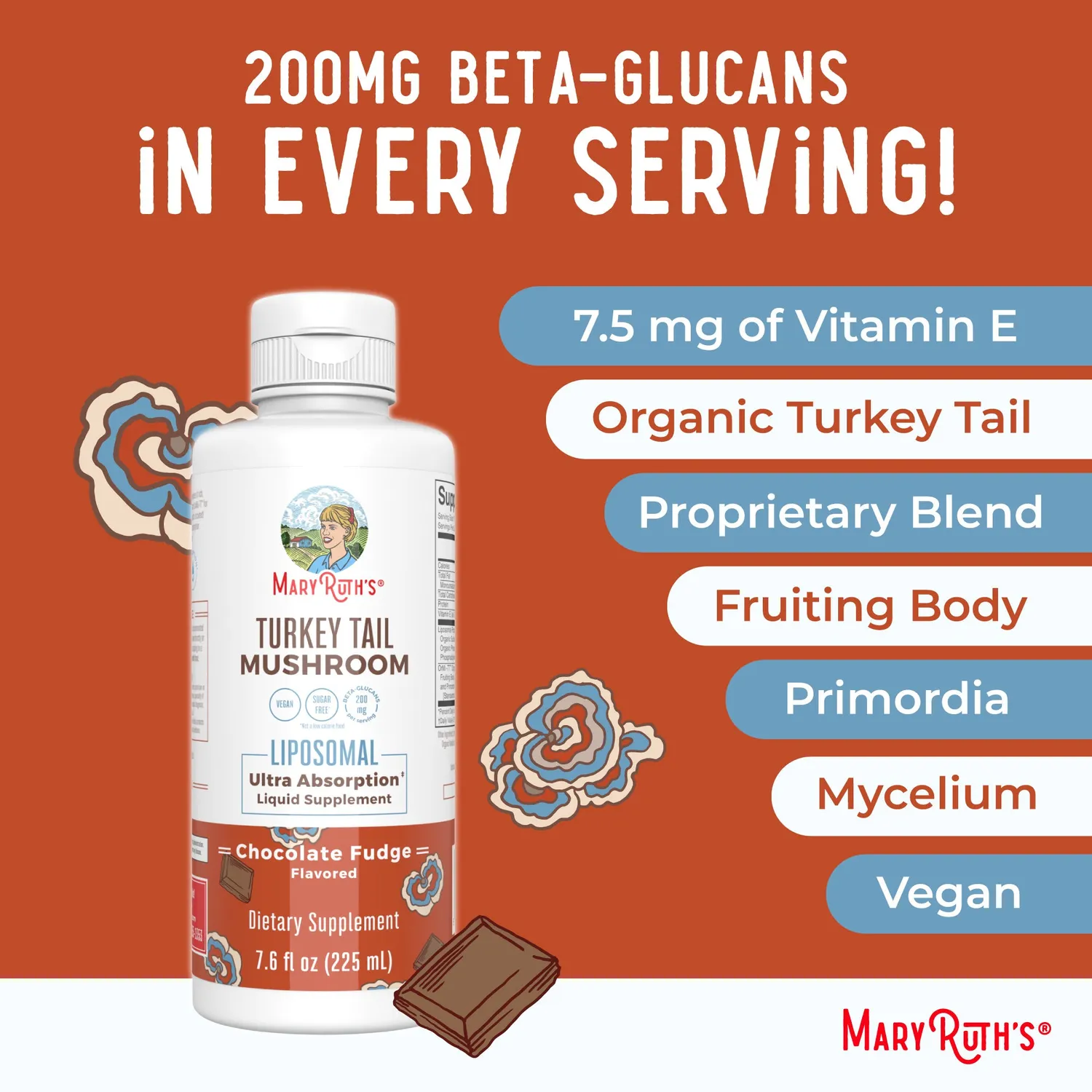 MaryRuth's Turkey Tail Mushroom liposomal sjokolade 1 g per dose