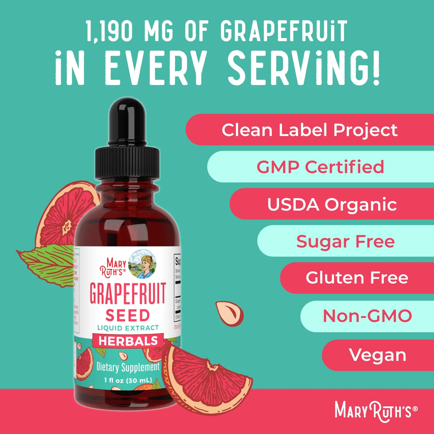 MaryRuth's Grapefruit Seed dråper 30 ml alkoholfri