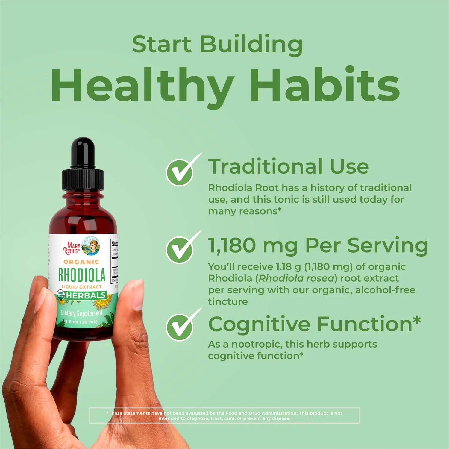 MaryRuth's Organic Rhodiola Root Liquid Extract dråper uten smak stress