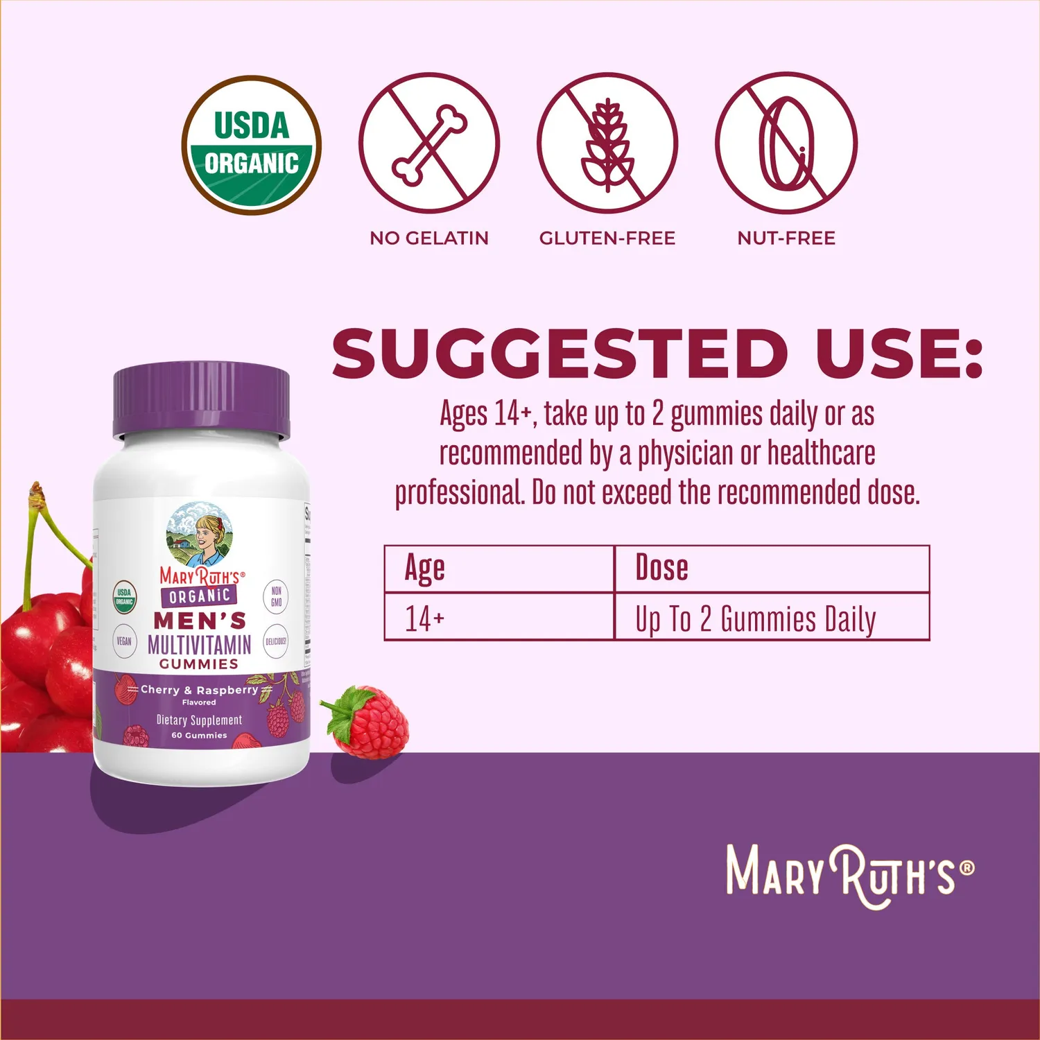 MaryRuth's Organic Men's Multivitamin vingummi kirsebær 60 stk