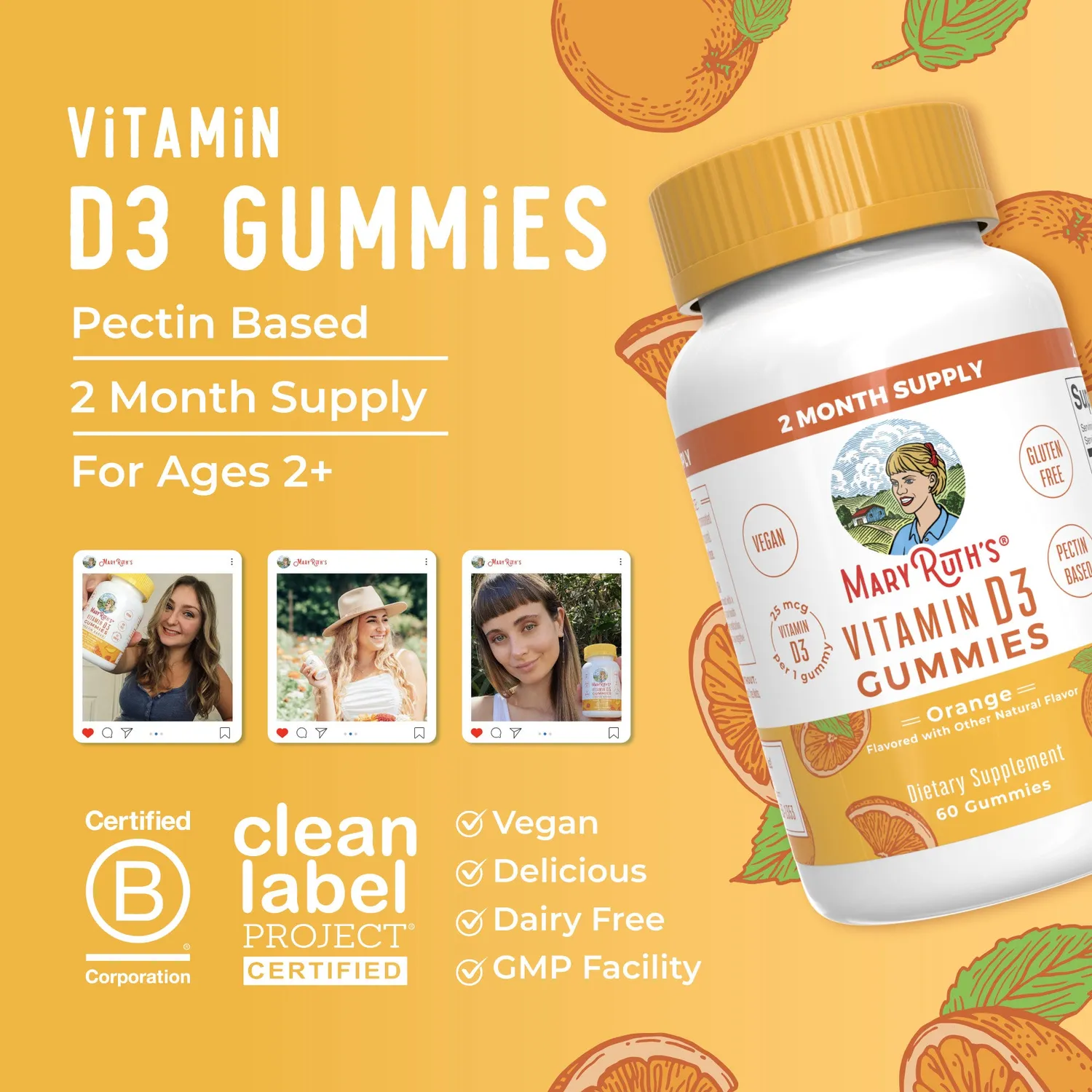 MaryRuth's D3 gummies 60 stk appelsin vegansk