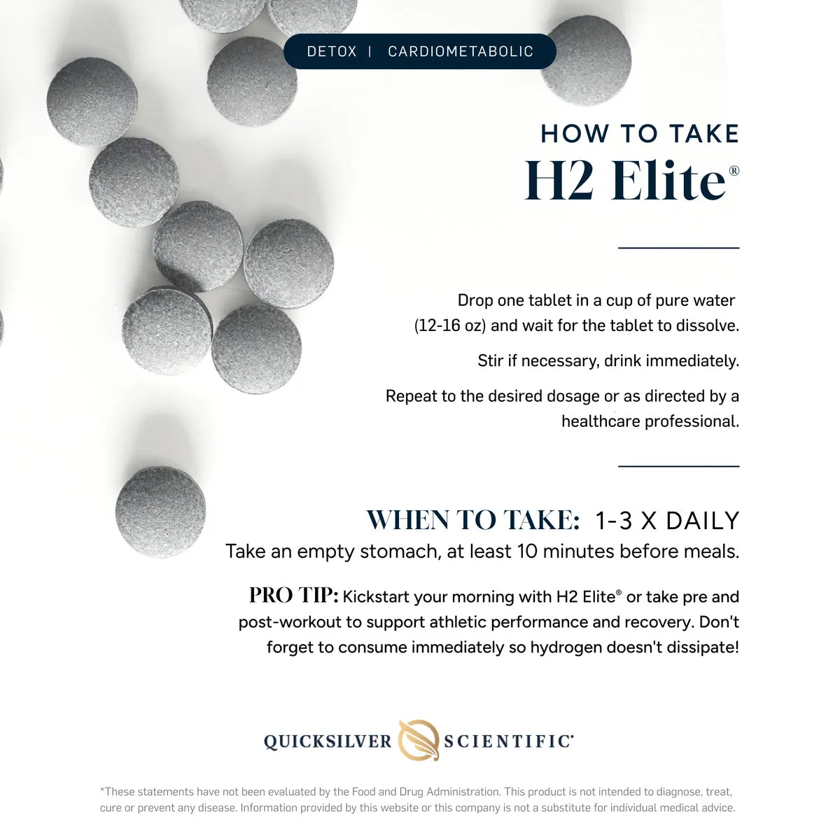 Quicksilver Scientific H2 Elite hydrogentabletter 60 stk energi