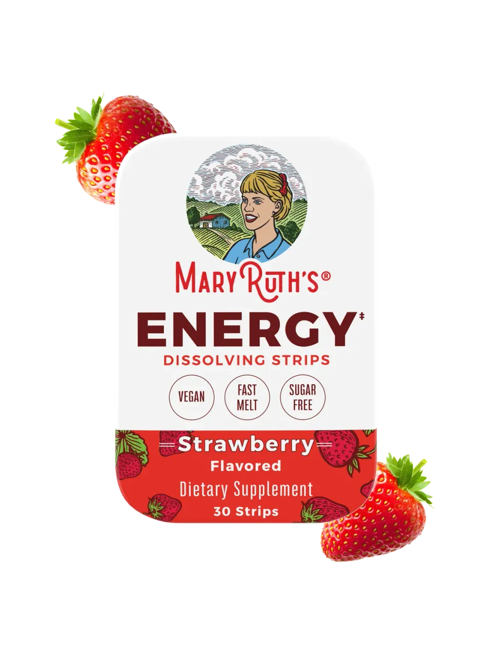 MaryRuth's Energy smeltestrips 30 stk jordbær B-vitamin