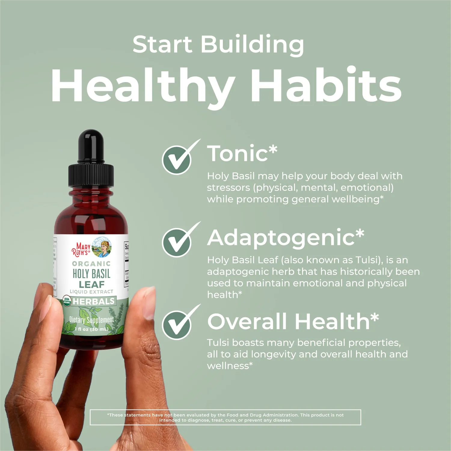 MaryRuth's Holy Basil Leaf urtedråper 30 ml tulsi