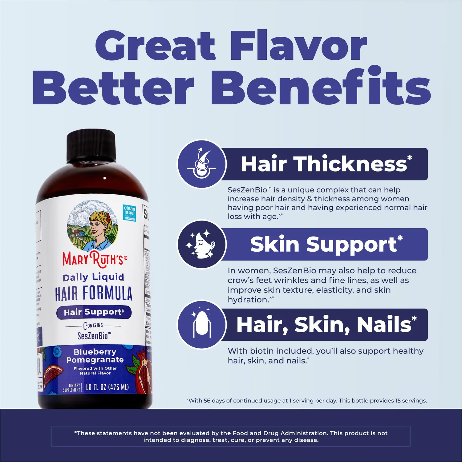 MaryRuth's Daily Liquid Hair Formula flytende hårvitamin blåbær
