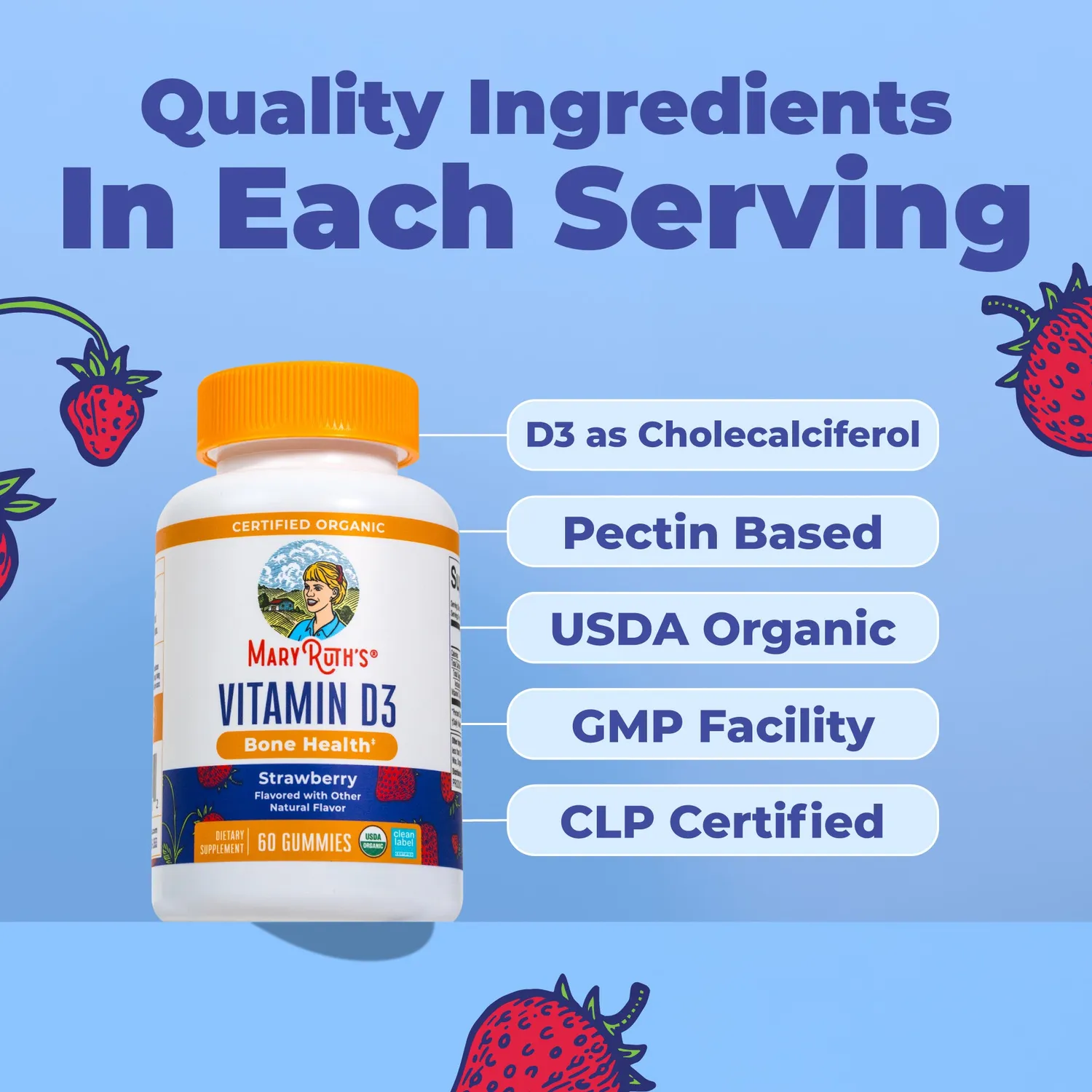 MaryRuth's Organic Vitamin D3 gummies jordbær familie