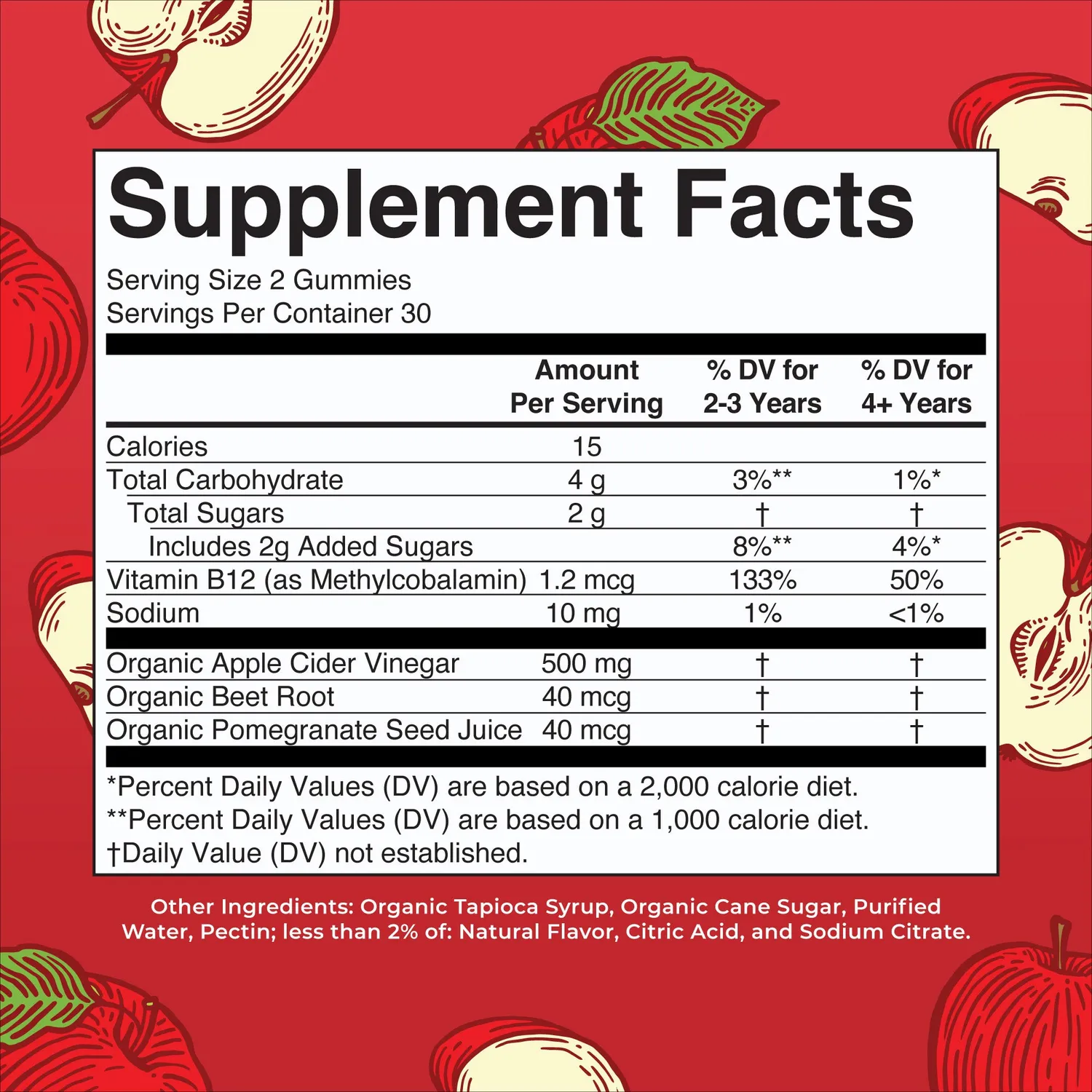 MaryRuth's Apple Cider Vinegar Gummies eple B12 500 mg