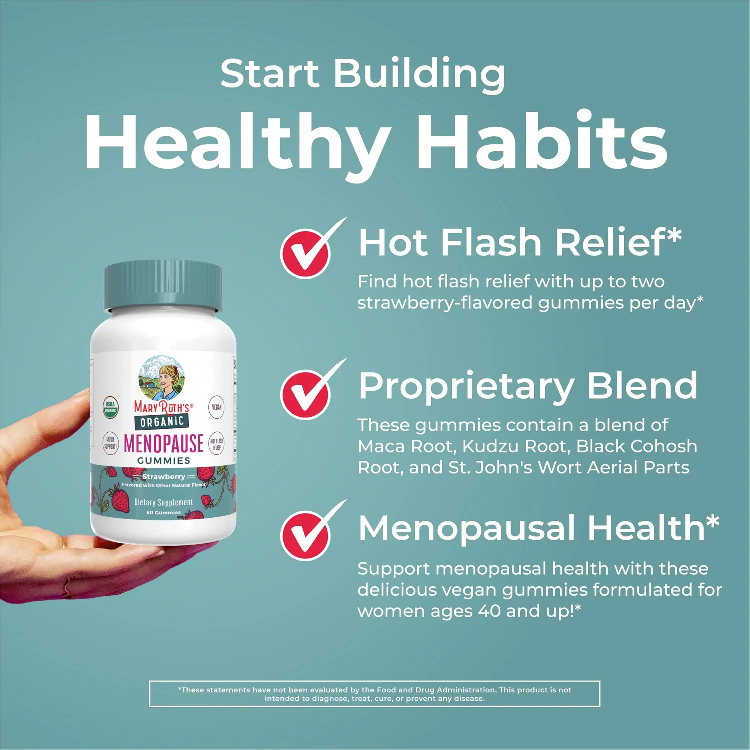 MaryRuth's Organic Menopause gummier jordbær for overgangsalder