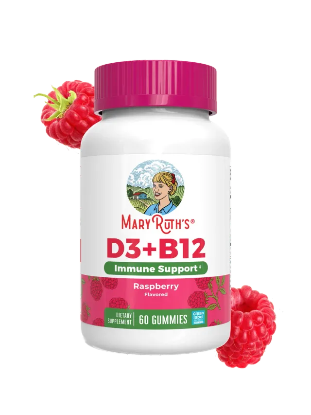 MaryRuth's D3 + B12 vingummi sukkerfri bringebær