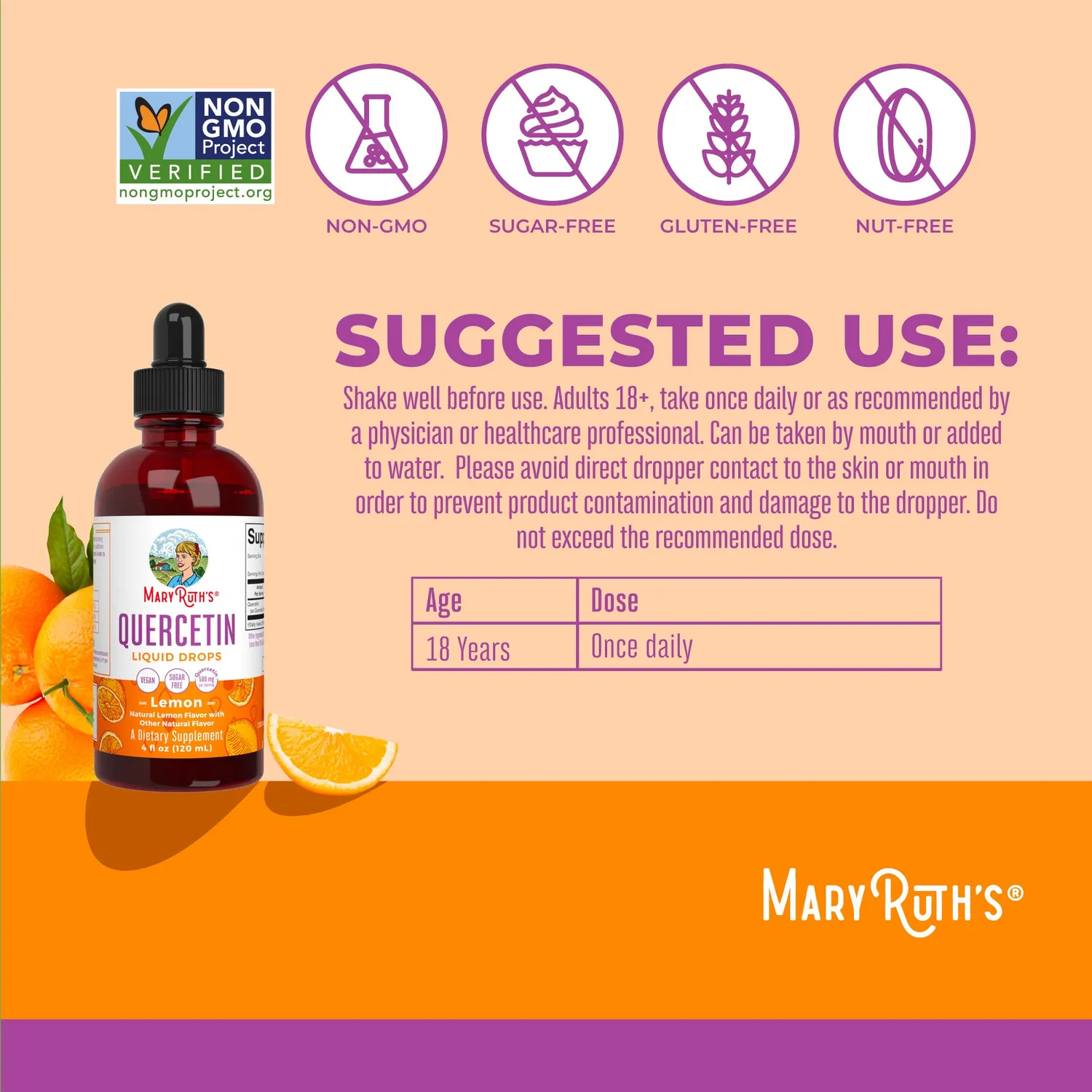 MaryRuth's Quercetin dråper sitron 30 doser flytende