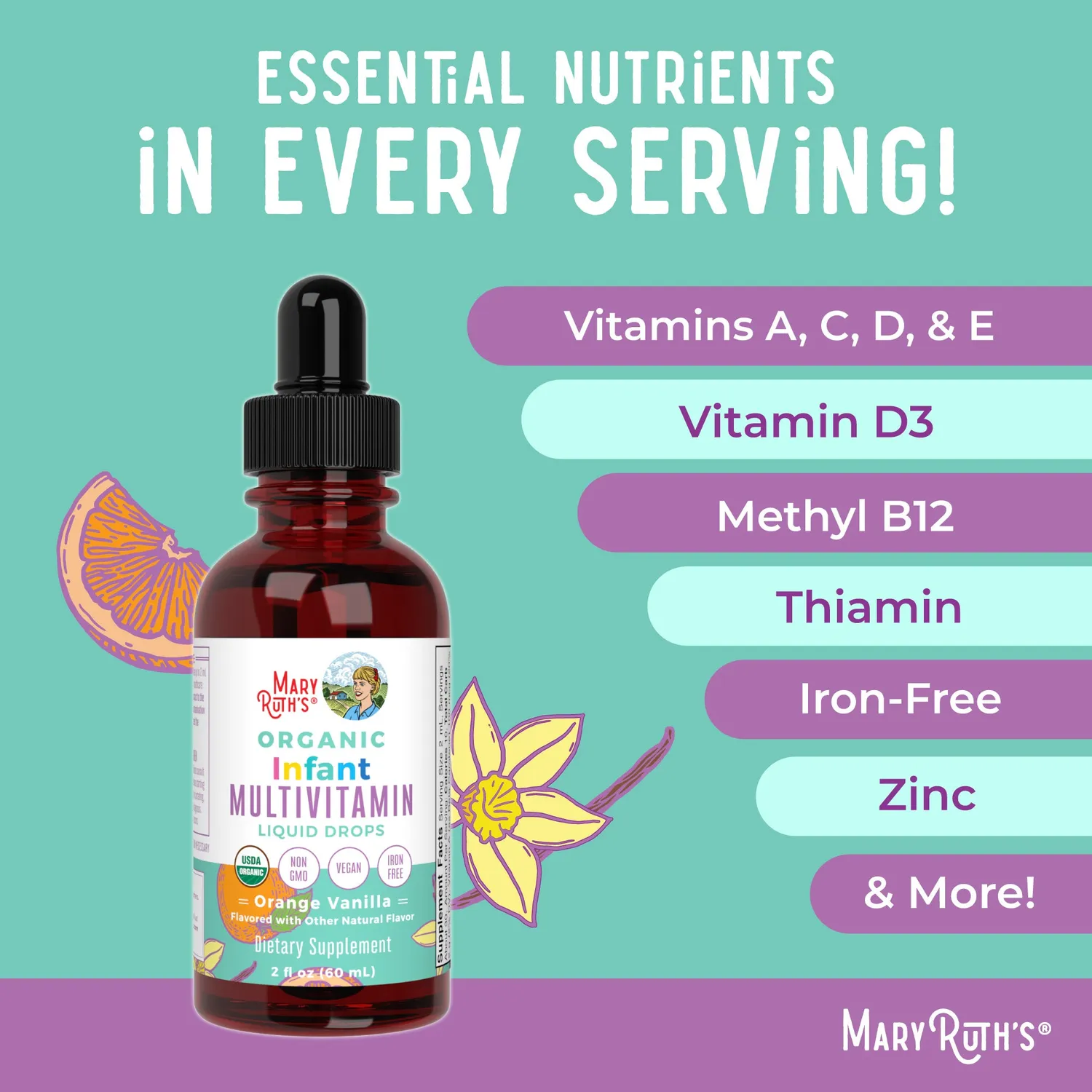 MaryRuth's Organic Infant Multivitamin dråper appelsin-vanilje