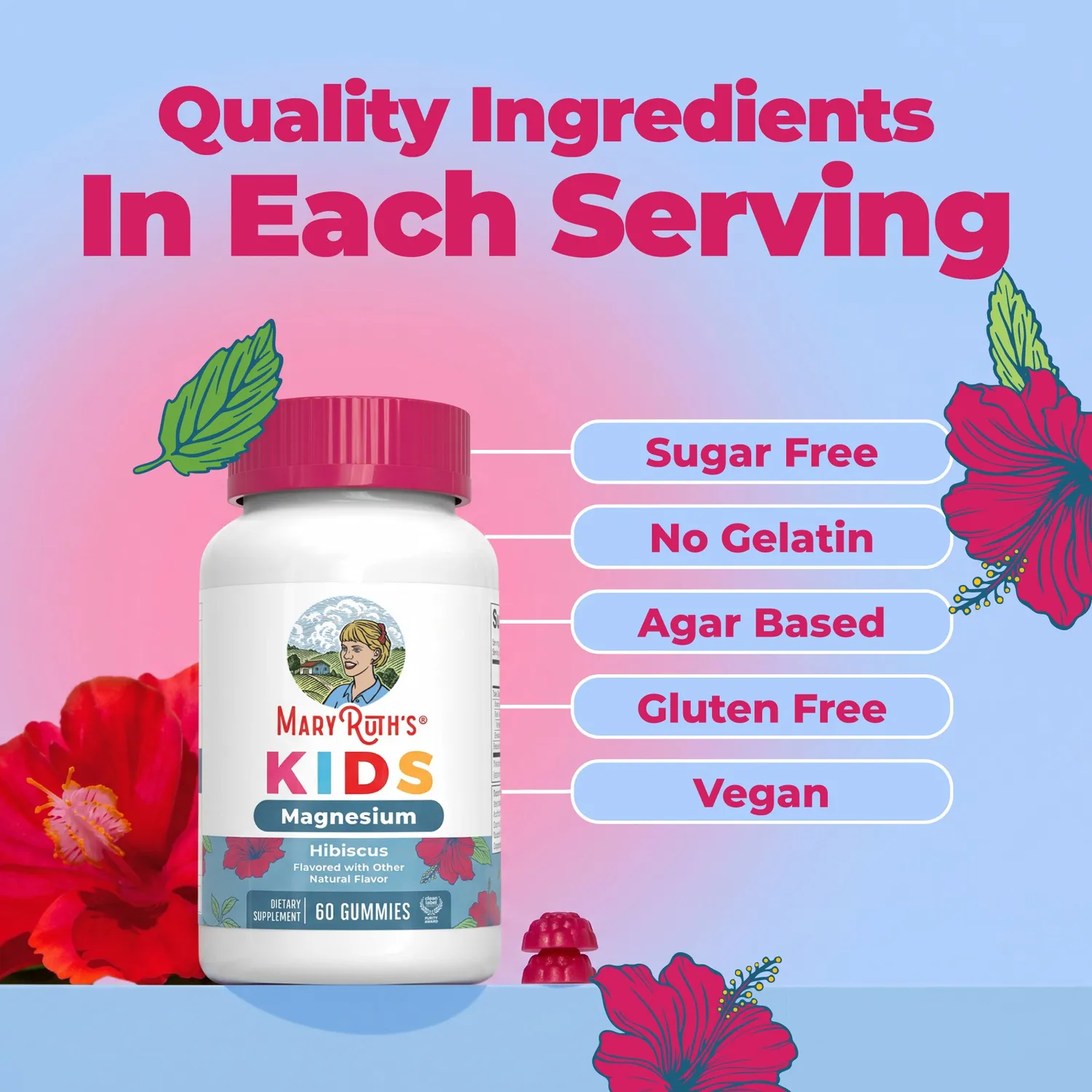 MaryRuth's Kids Magnesium vingummi 50 mg 60 stk