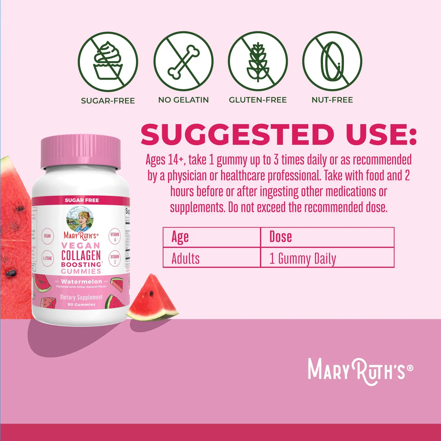 MaryRuth's Collagen Boost gummies vannmelon 90 stk