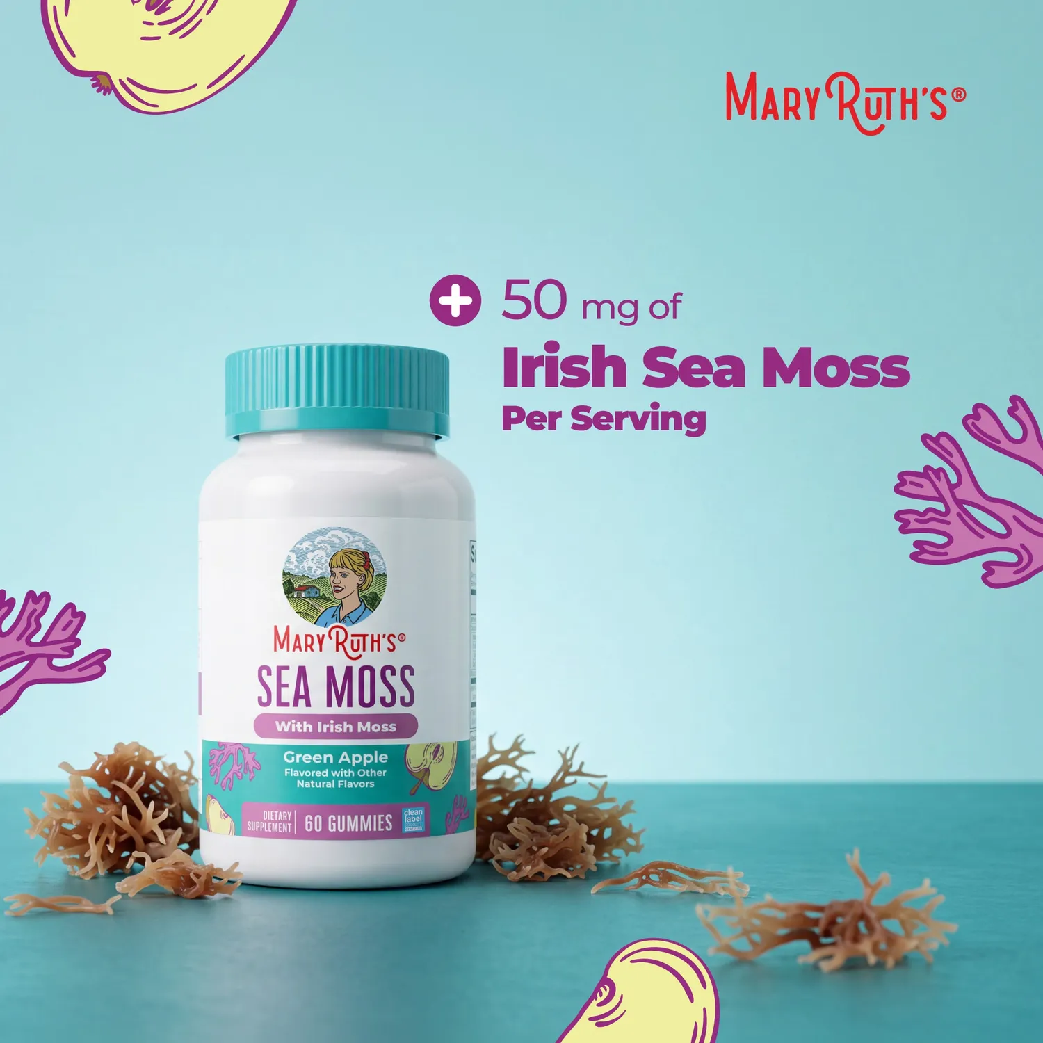 MaryRuth's Sea Moss gummies 60 stk grønt eple