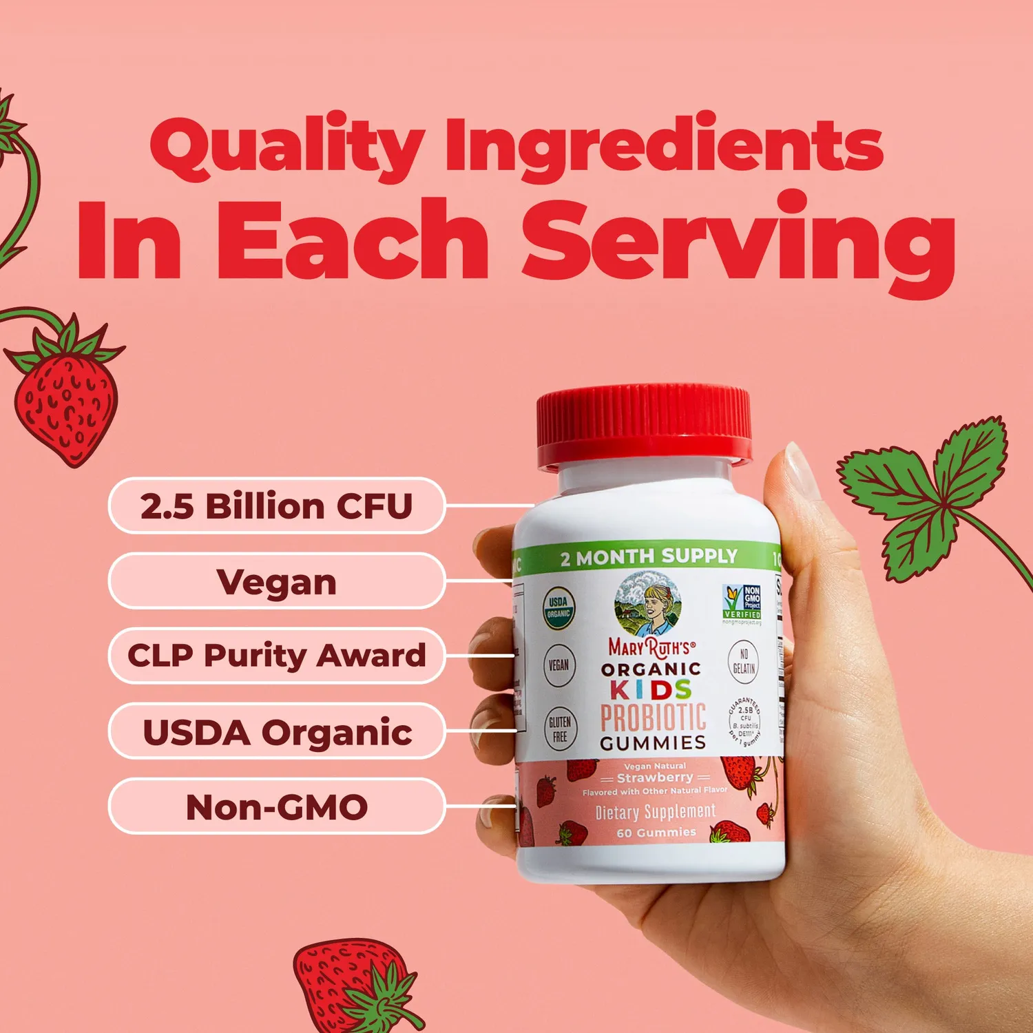MaryRuth's Organic Kids Probiotic gummies jordbær 60 stk