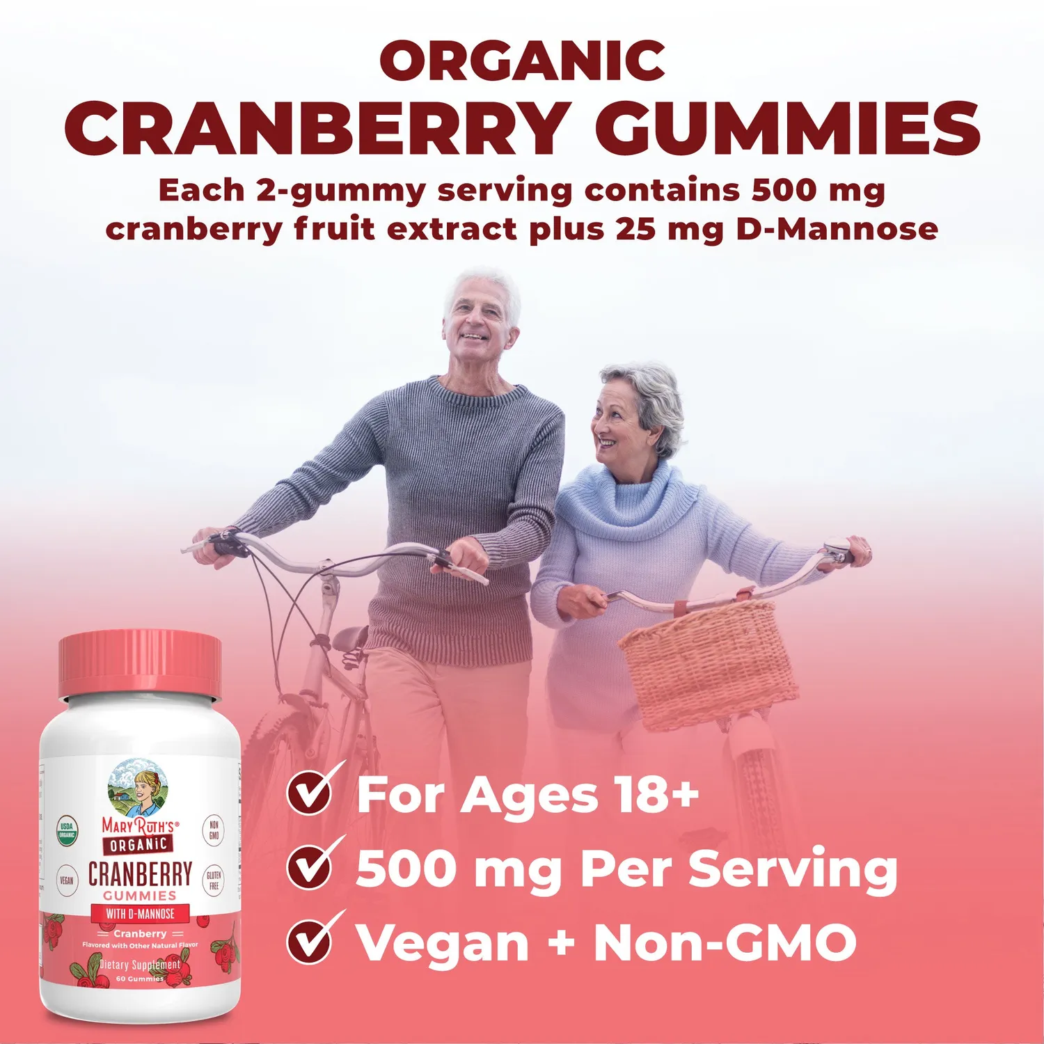 MaryRuth's Cranberry tranebær vingummi D-mannose