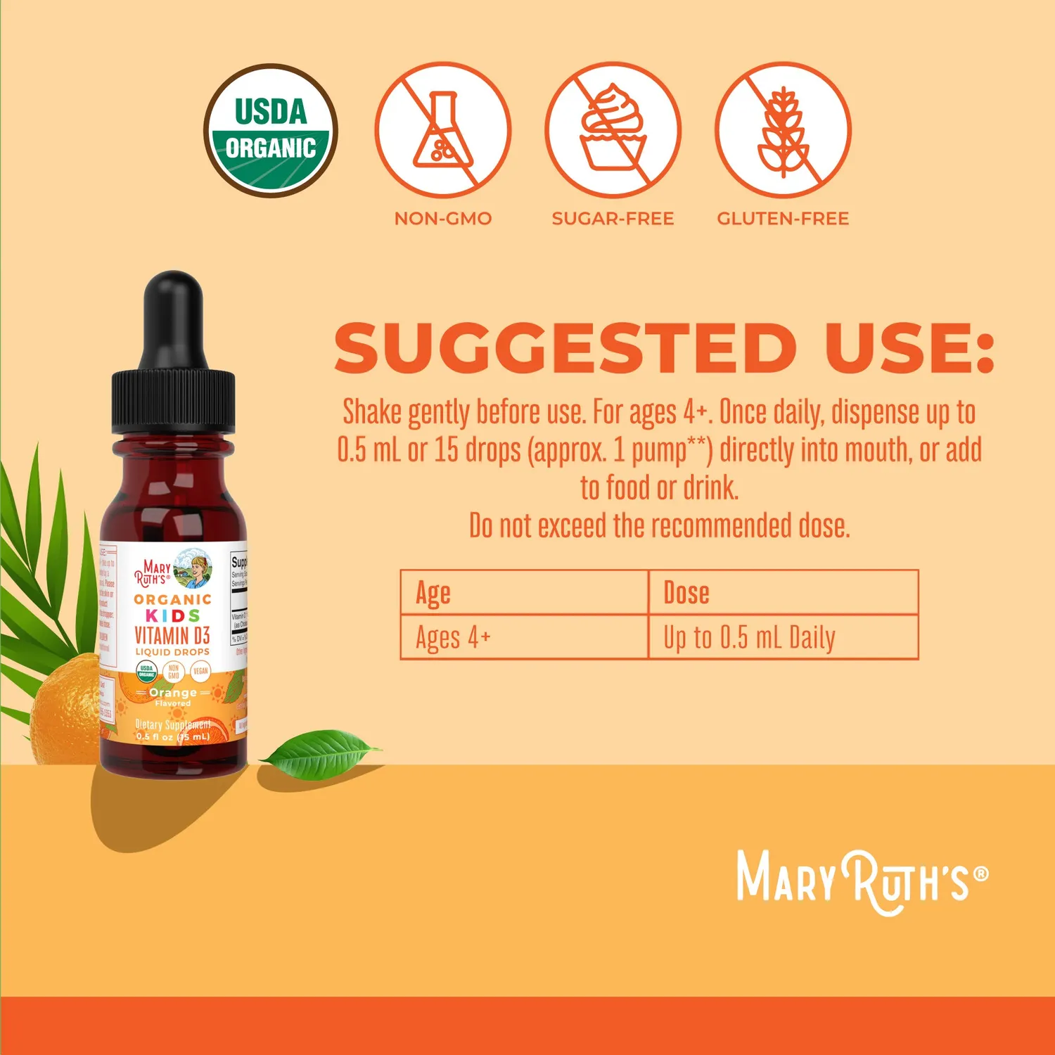 MaryRuth's Organic Kids D3 dråper appelsin 30 doser