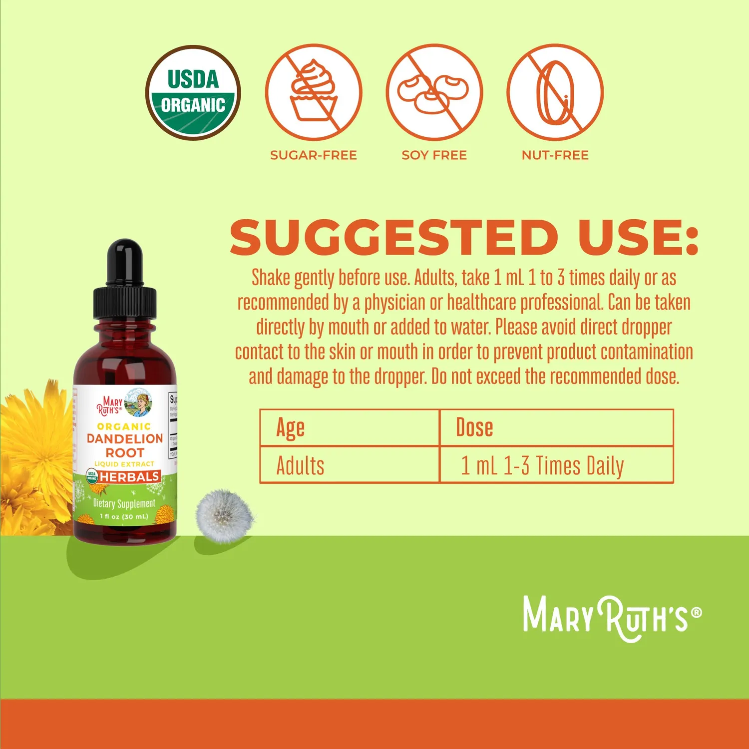 MaryRuth's Organic Dandelion Root Liquid Extract dråper alkoholfri