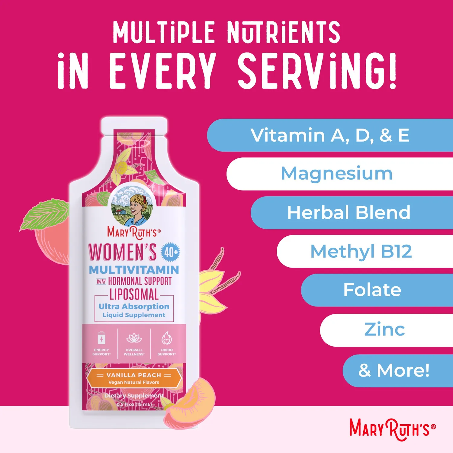 MaryRuth's Women's 40+ Multivitamin liposomal fersken