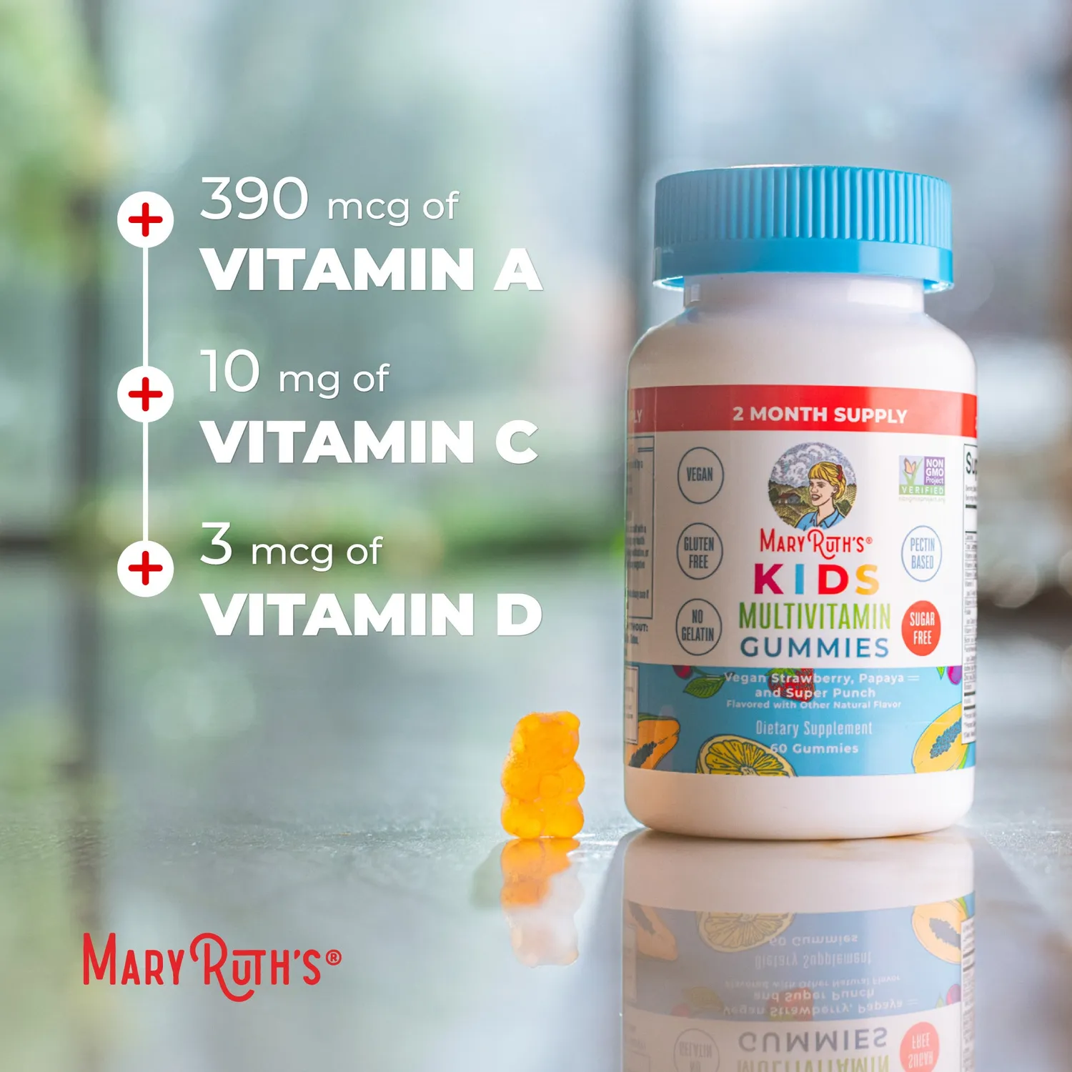 MaryRuth's Kids Multivitamin gummies sukkerfri 1 om dagen med D-vitamin