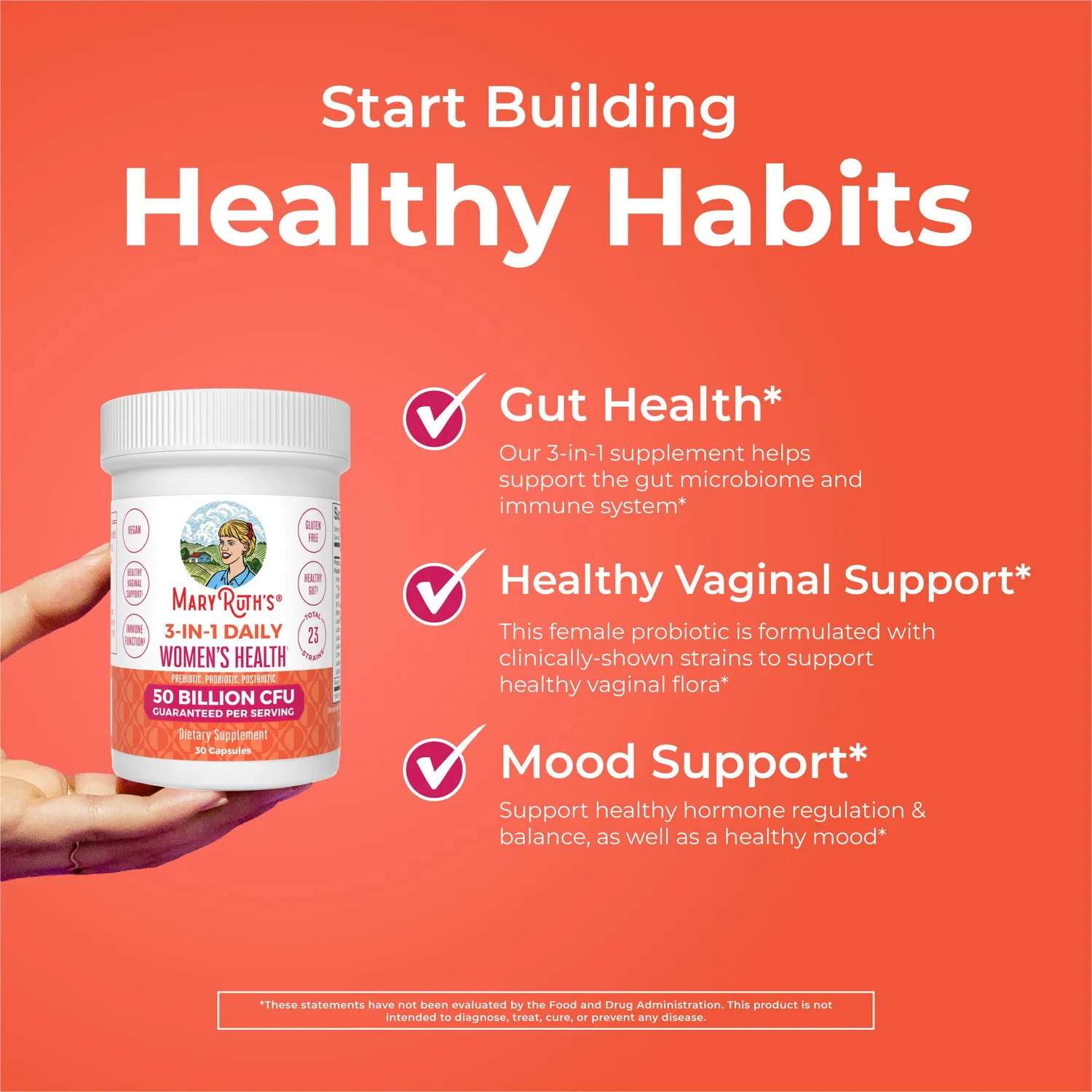 MaryRuth's 3-in-1 Women's Health kapsler probiotika