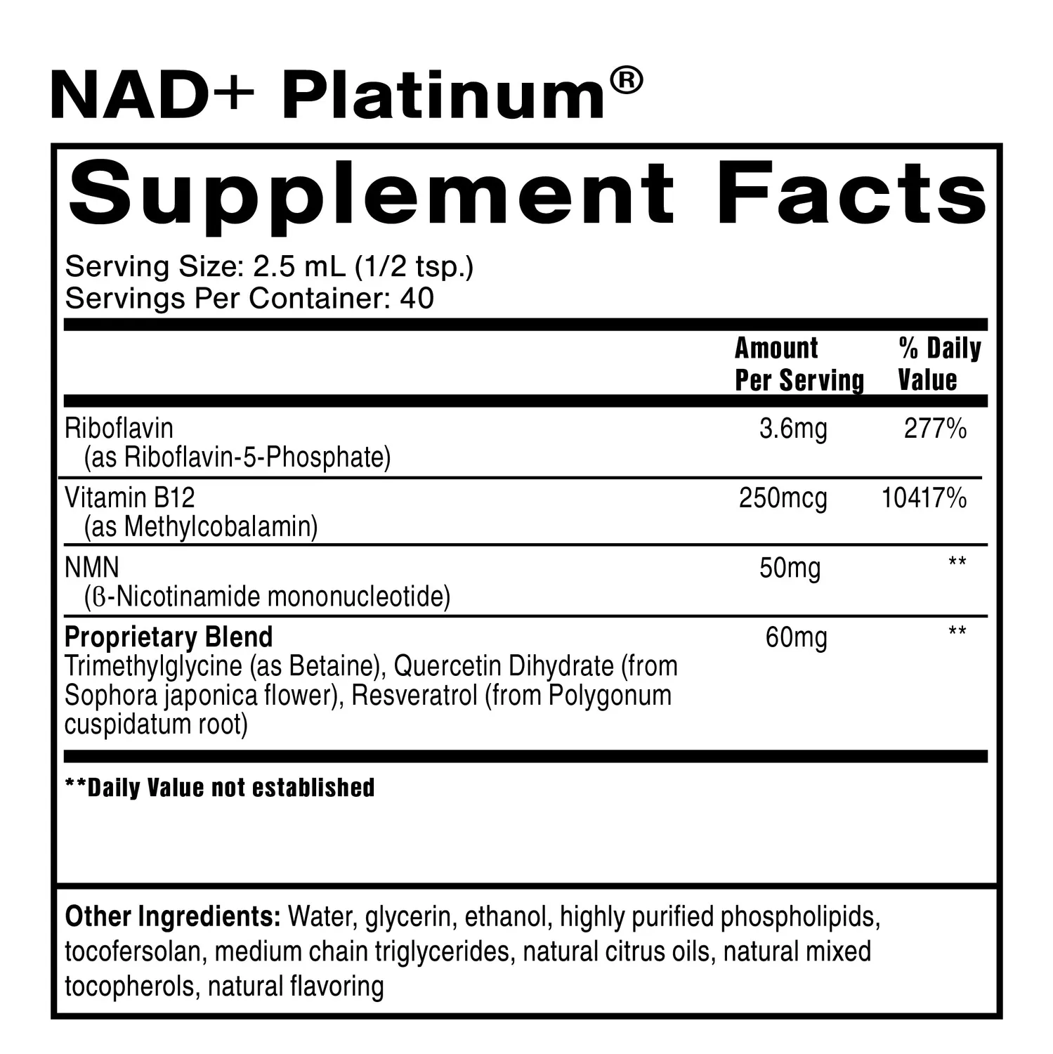Quicksilver Scientific NAD+ Platinum tilskudd 100 ml NMN