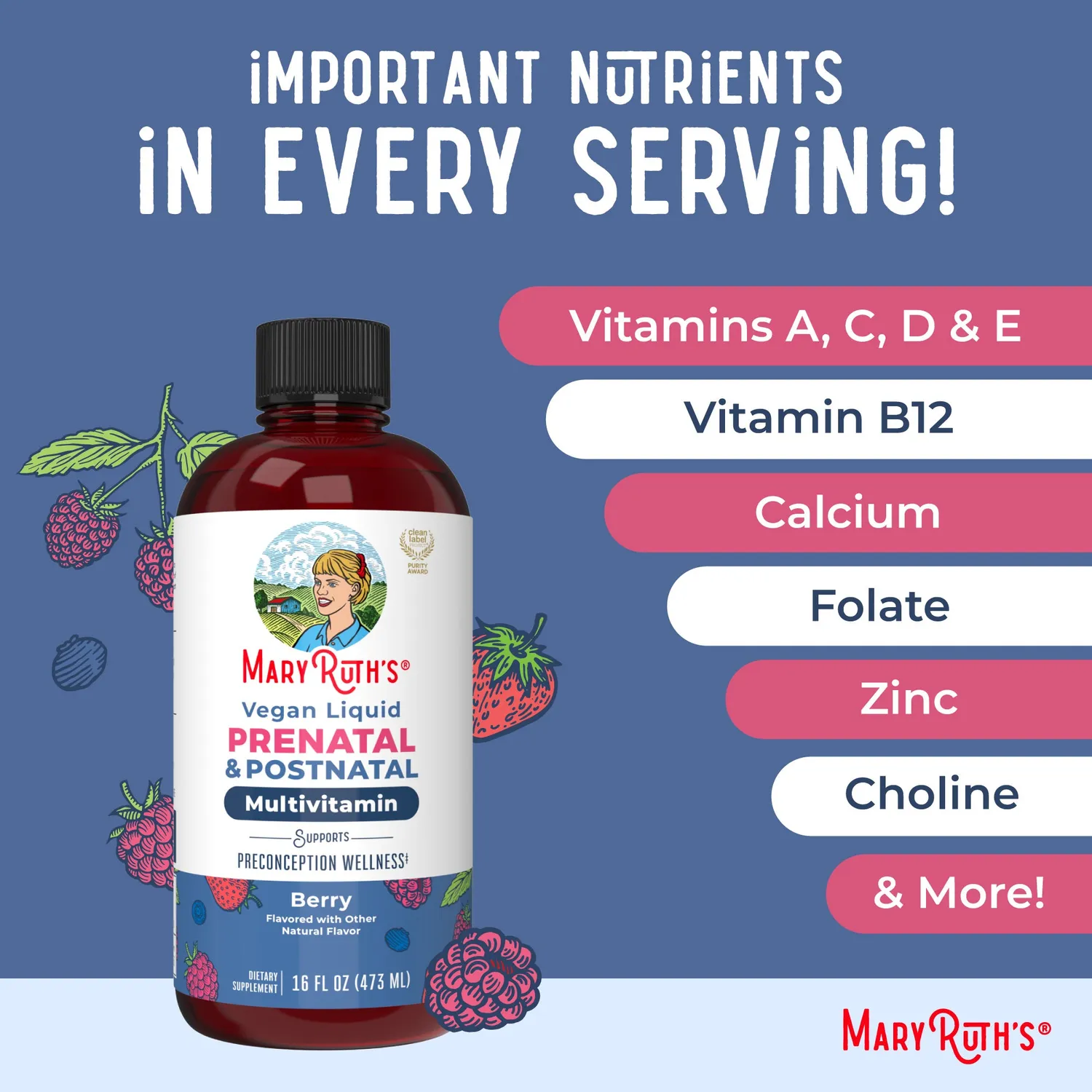 MaryRuth's Prenatal flytende multivitamin bær folat