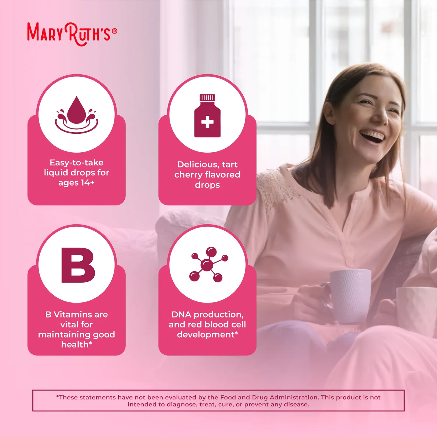 MaryRuth's Vegan B-Complex dråper kirsebær 60 doser B12