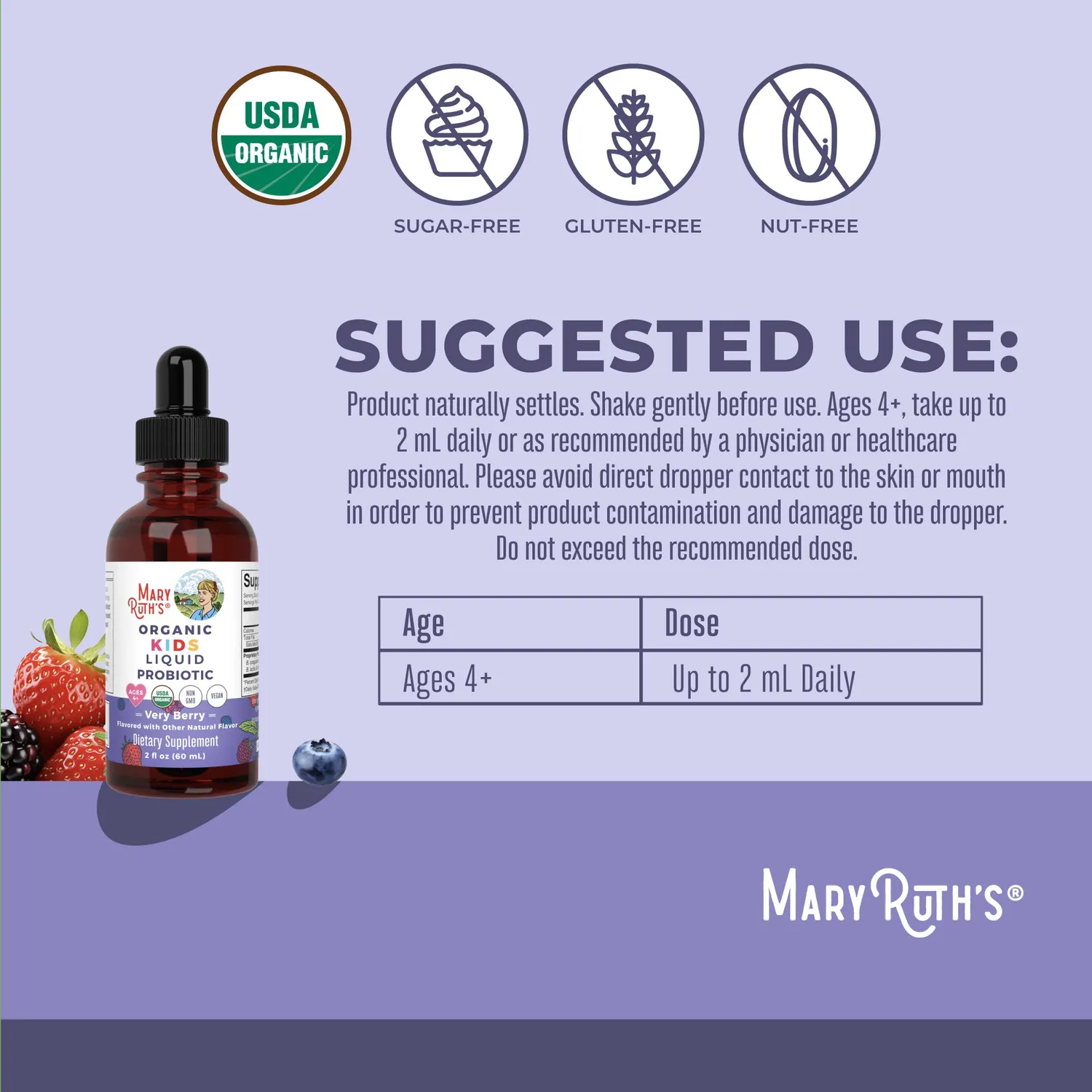 MaryRuth's Organic Kids Probiotika dråper bær 2 mrd CFU