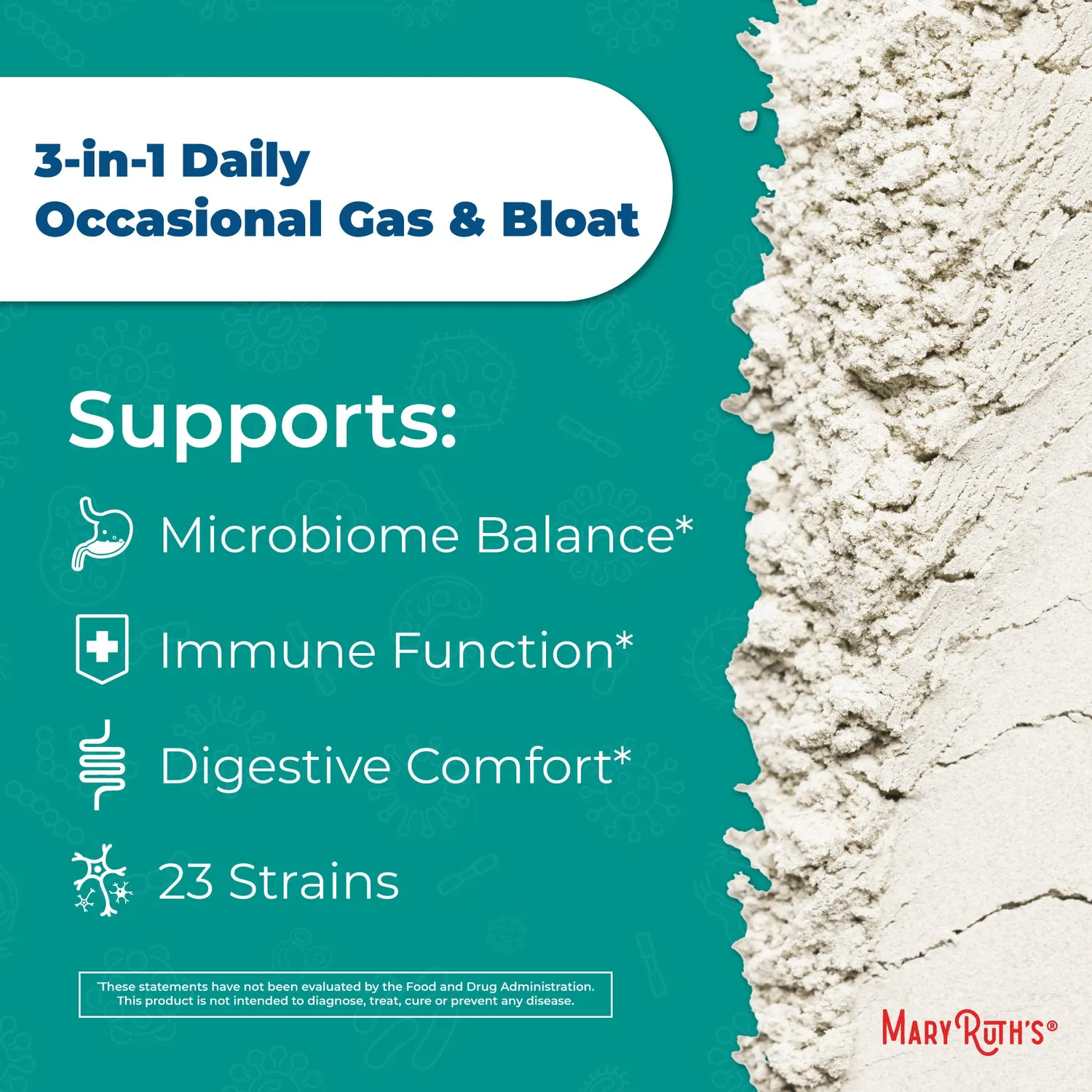 MaryRuth's 3-in-1 Gas & Bloat pulver uten smak 60 mrd