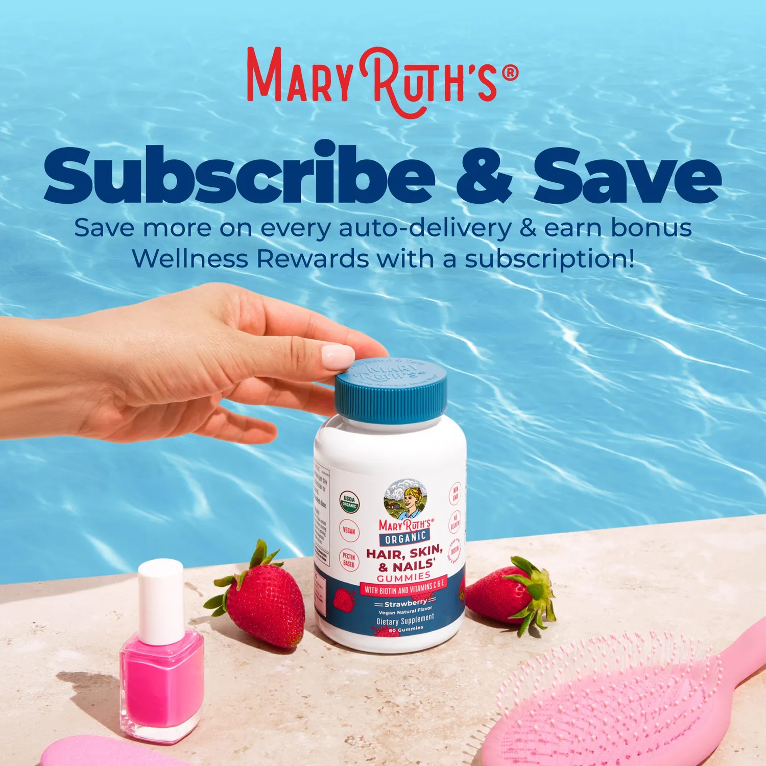 MaryRuth's Hair Skin Nails gummies jordbær biotin