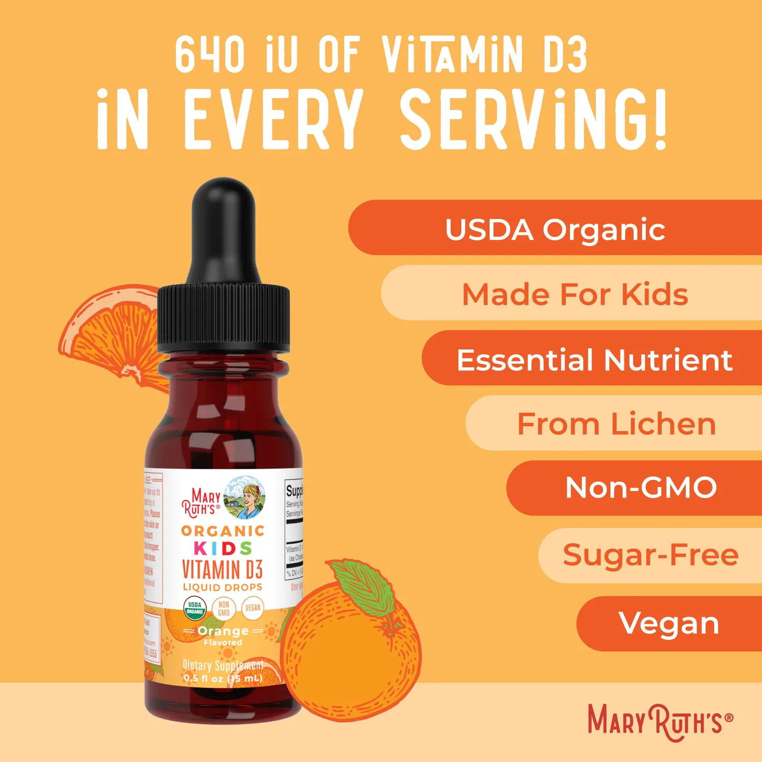 MaryRuth's Organic Kids D3 dråper appelsin 30 doser
