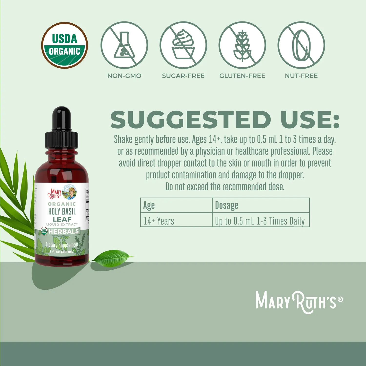 MaryRuth's Holy Basil Leaf urtedråper 30 ml tulsi