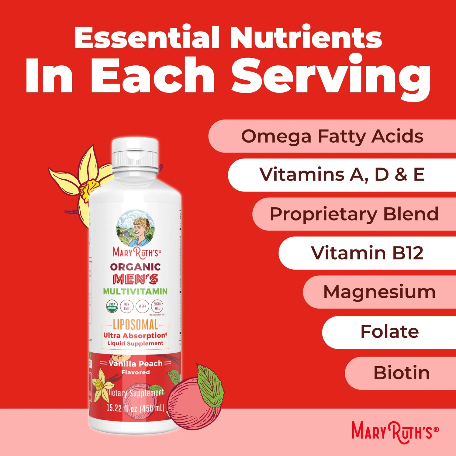 MaryRuth's Men's Multivitamin Liposomal vanilje fersken