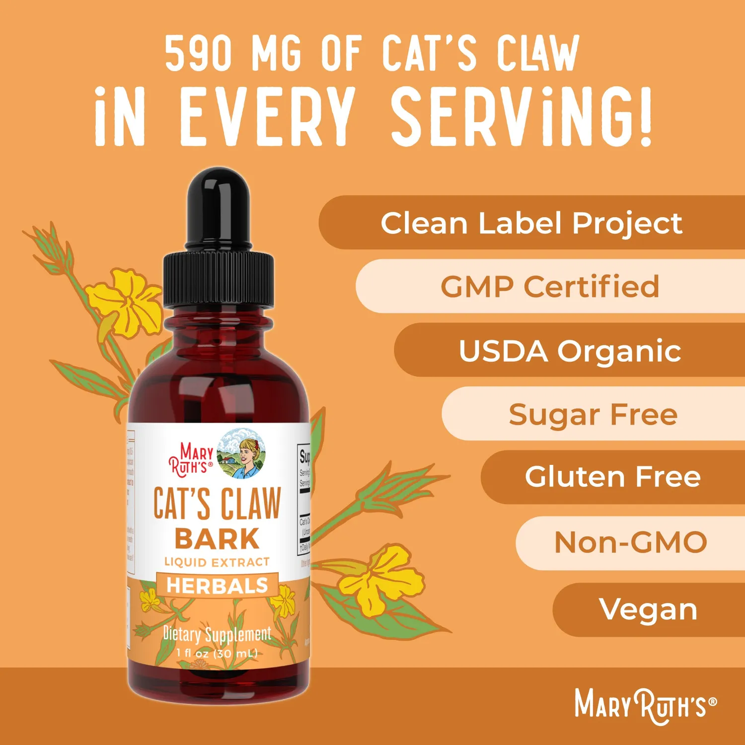 MaryRuth's Cat's Claw dråper smakfri 60 doser