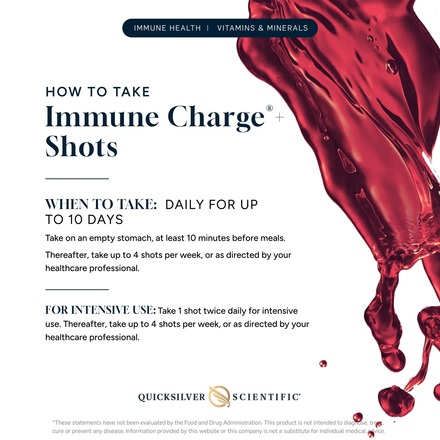 Quicksilver Immune Charge+ Shots 12x12 ml hyllebær