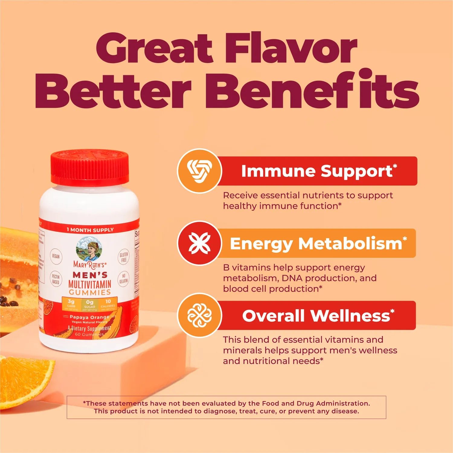 MaryRuth's Men's Multivitamin gummies papaya appelsin