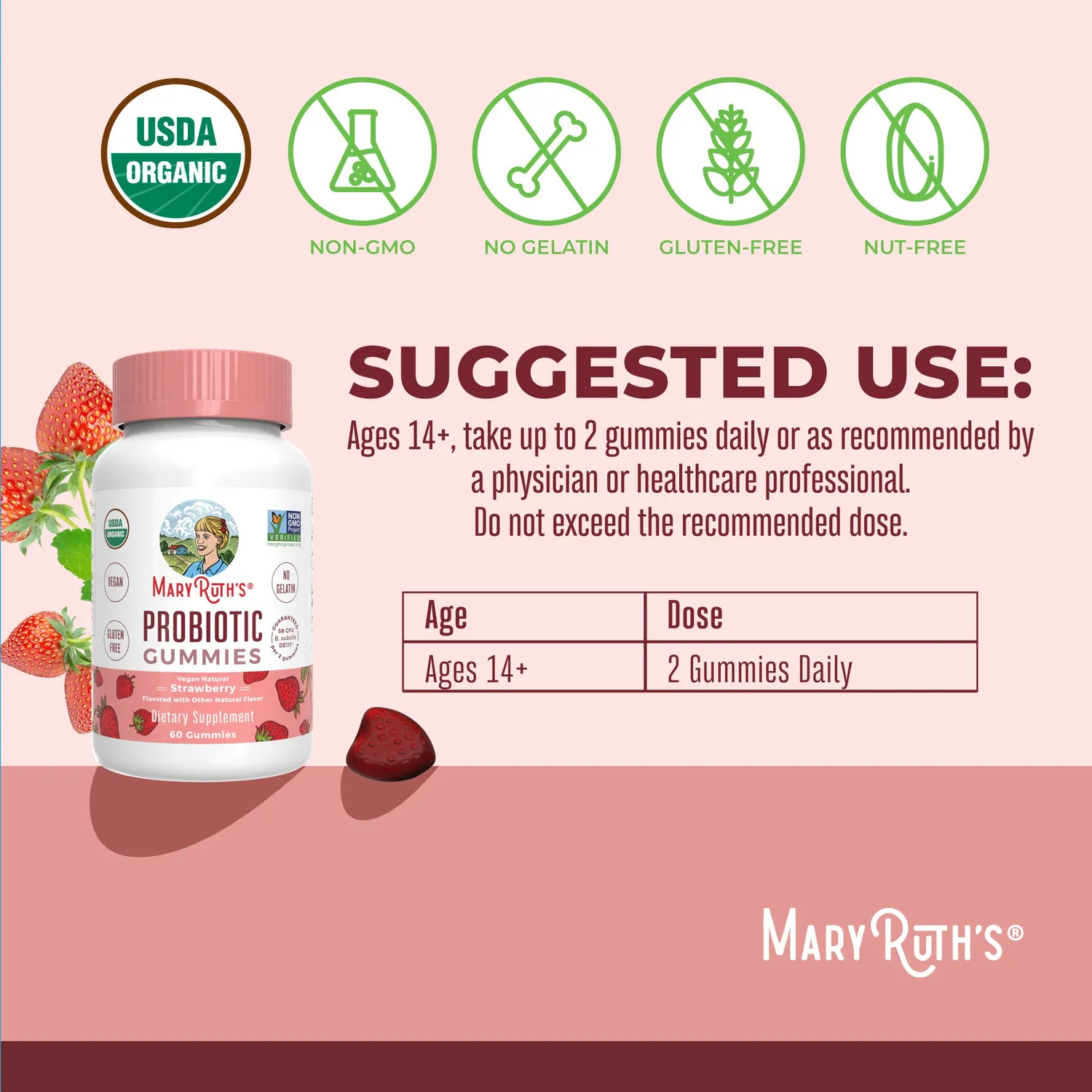 MaryRuth's Probiotic vingummi jordbær 30 doser økologisk