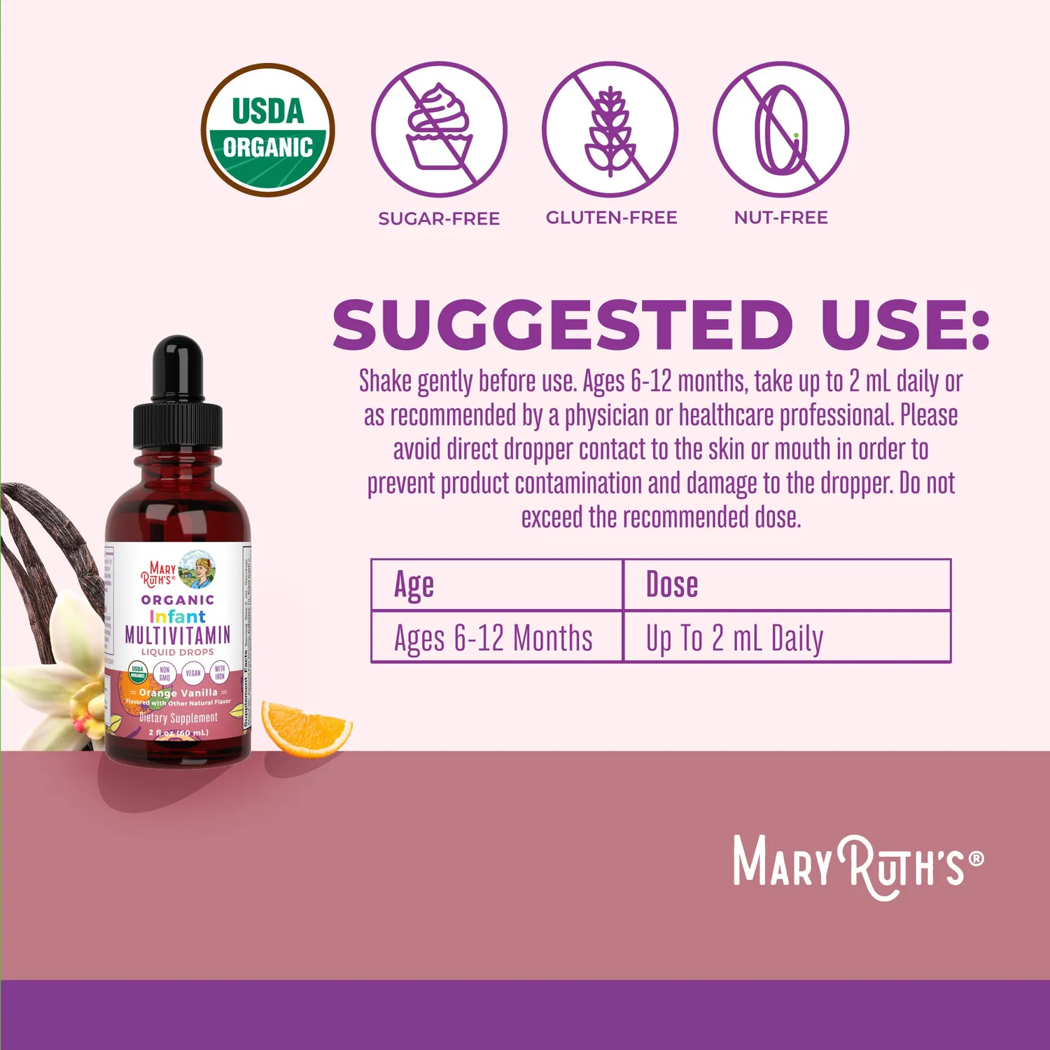 MaryRuth's Infant Multivitamin Iron dråper appelsin-vanilje