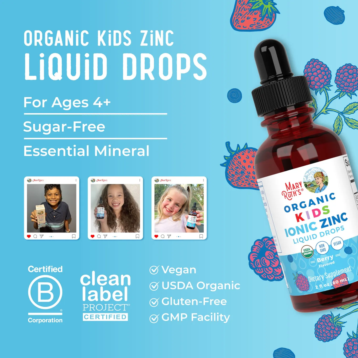 MaryRuth's Organic Kids Ionic Zinc dråper bær 30 doser