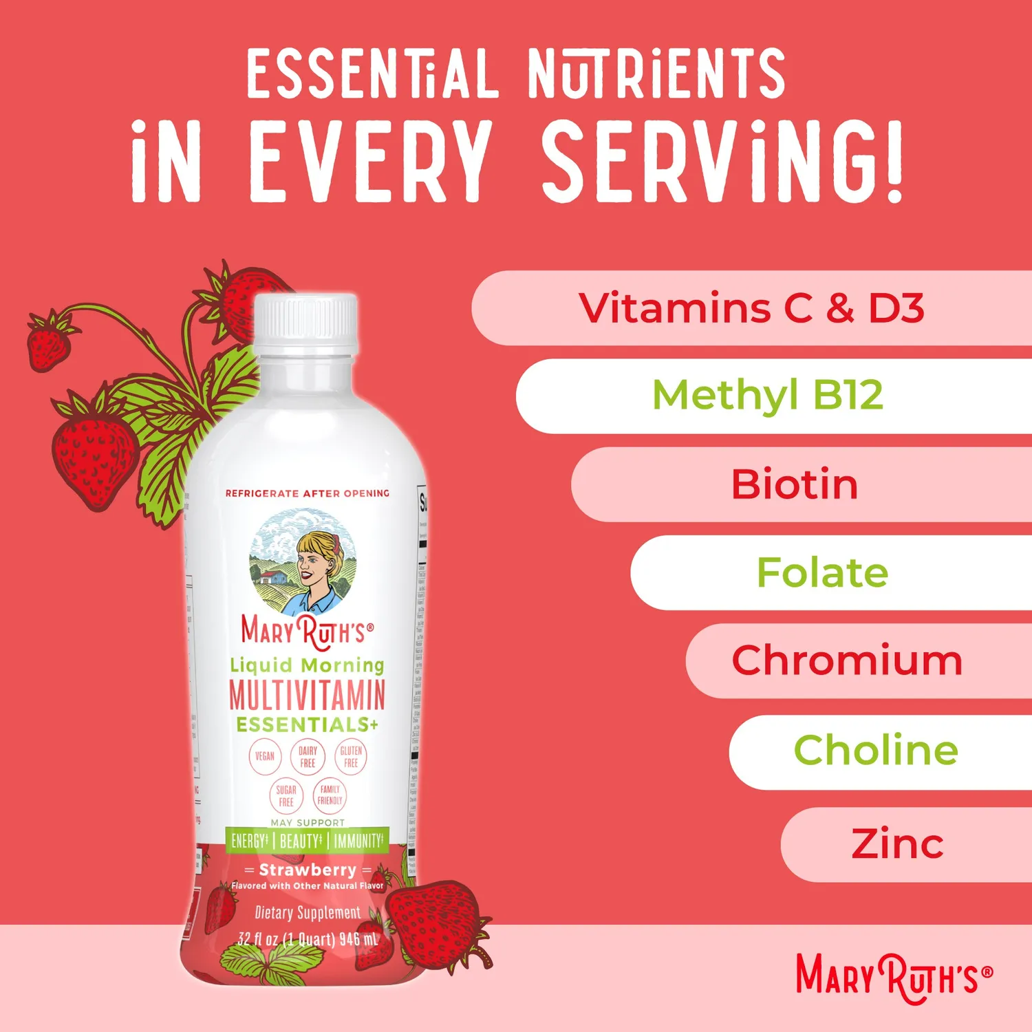 MaryRuth's Essentials+ flytende multivitamin familie