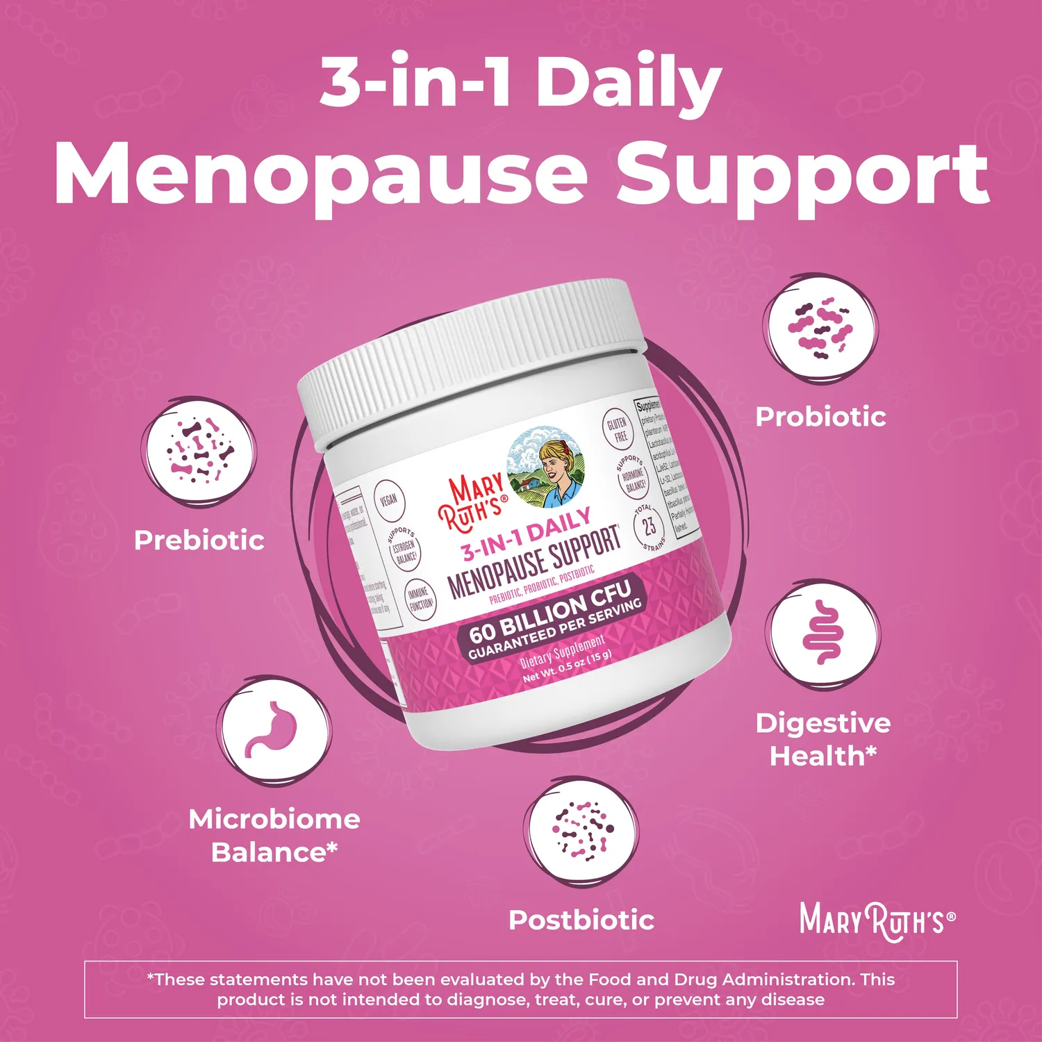 MaryRuth's 3-in-1 Menopause pulver 60 mrd CFU