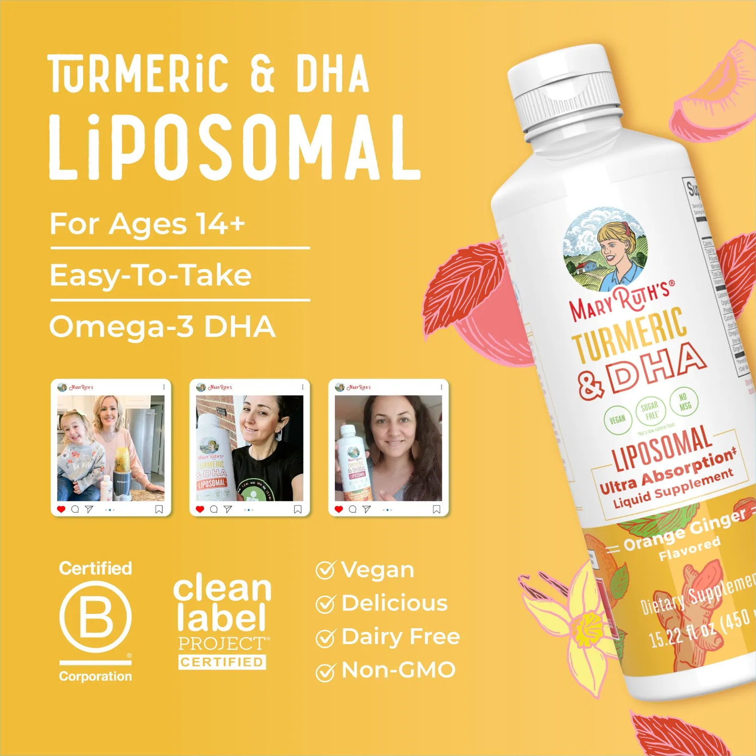 MaryRuth's Turmeric DHA Liposomal flytende gurkemeie