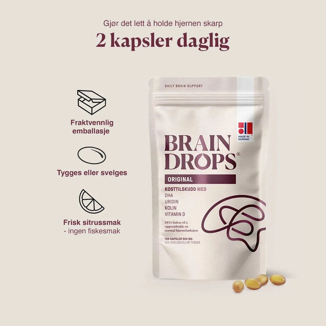 BrainDrops Original kapsler 3-pakning med DHA