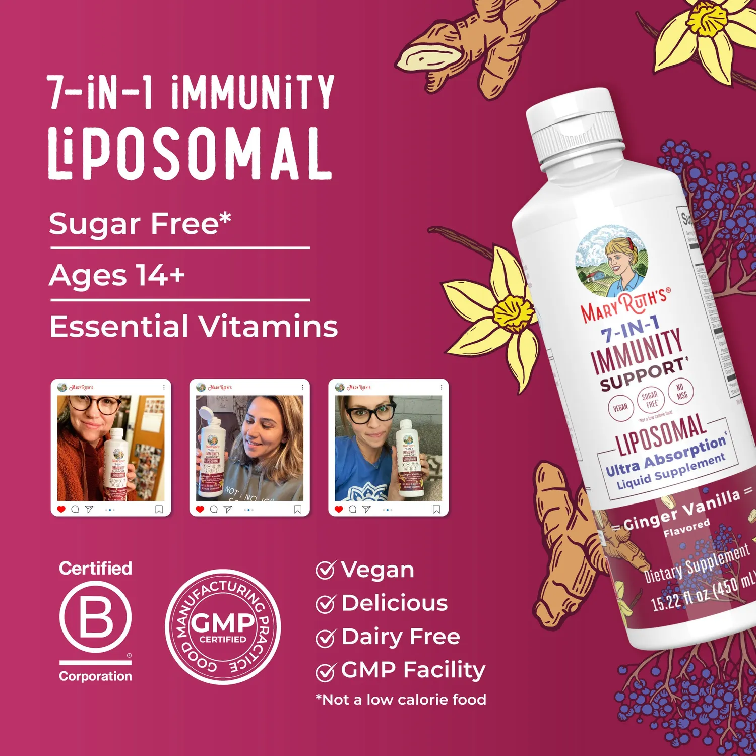 MaryRuth's 7-in-1 Immunity Support liposomal 30 doser med C-vitamin