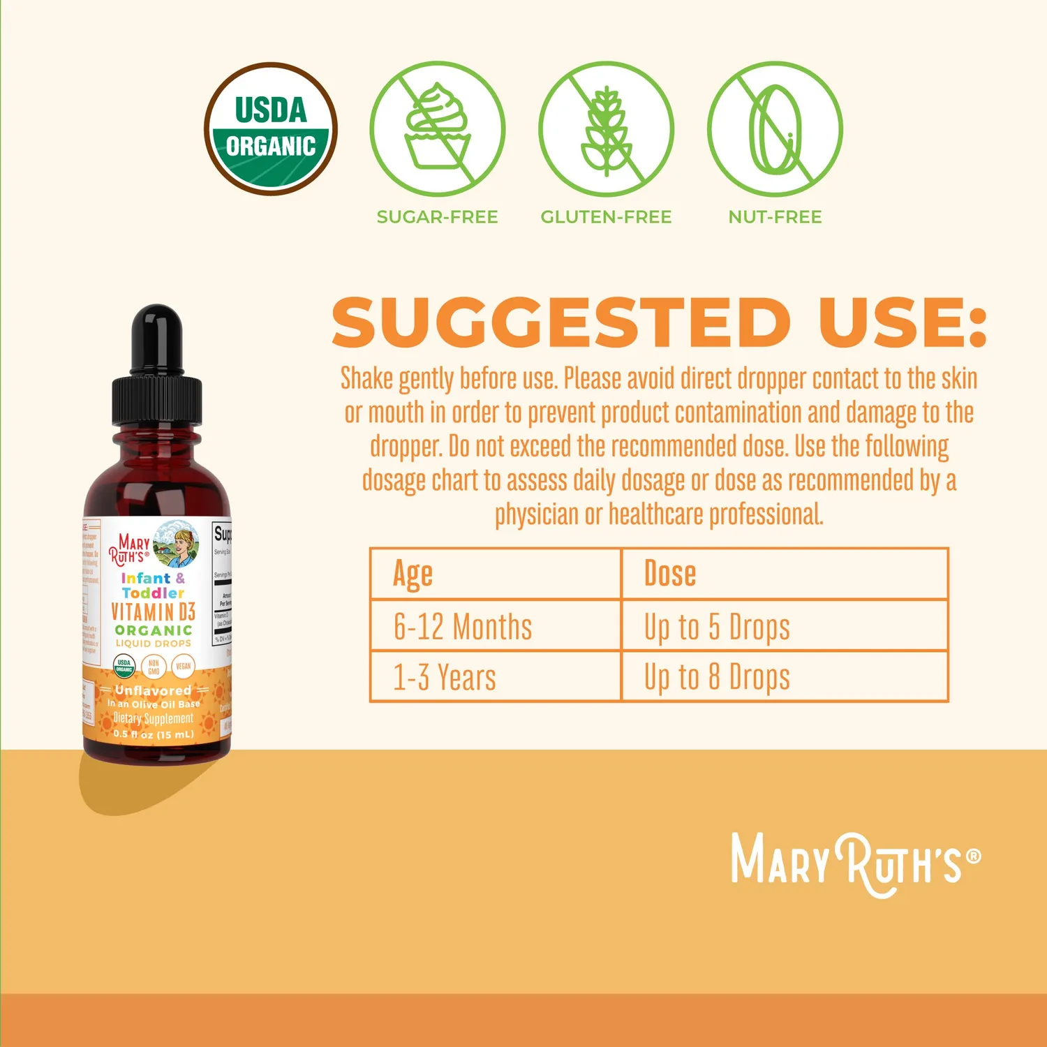 MaryRuth's Infant Toddler Vitamin D3 dråper 90 doser smakfri