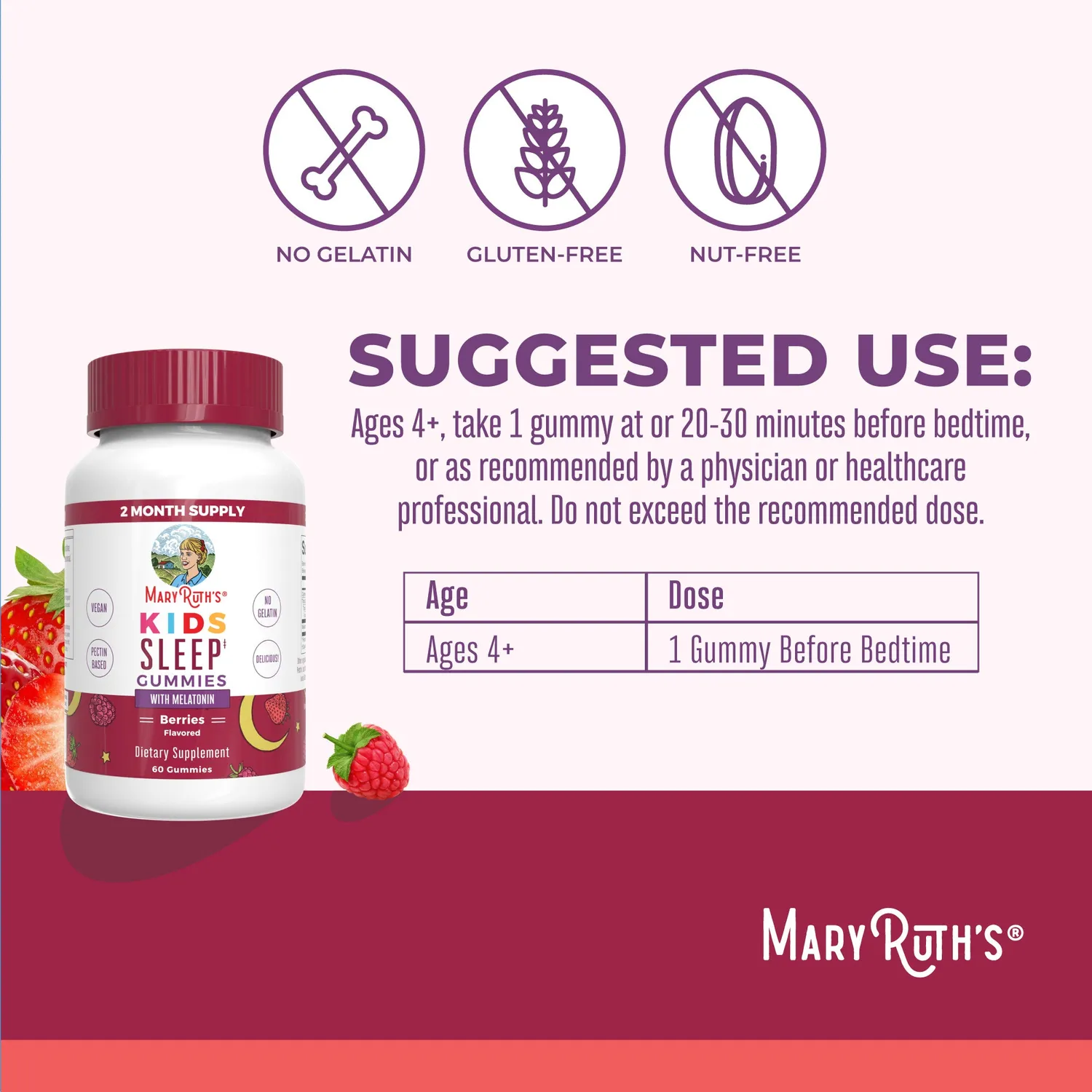 MaryRuth's Kids Sleep Gummies melatonin bær 60 stk