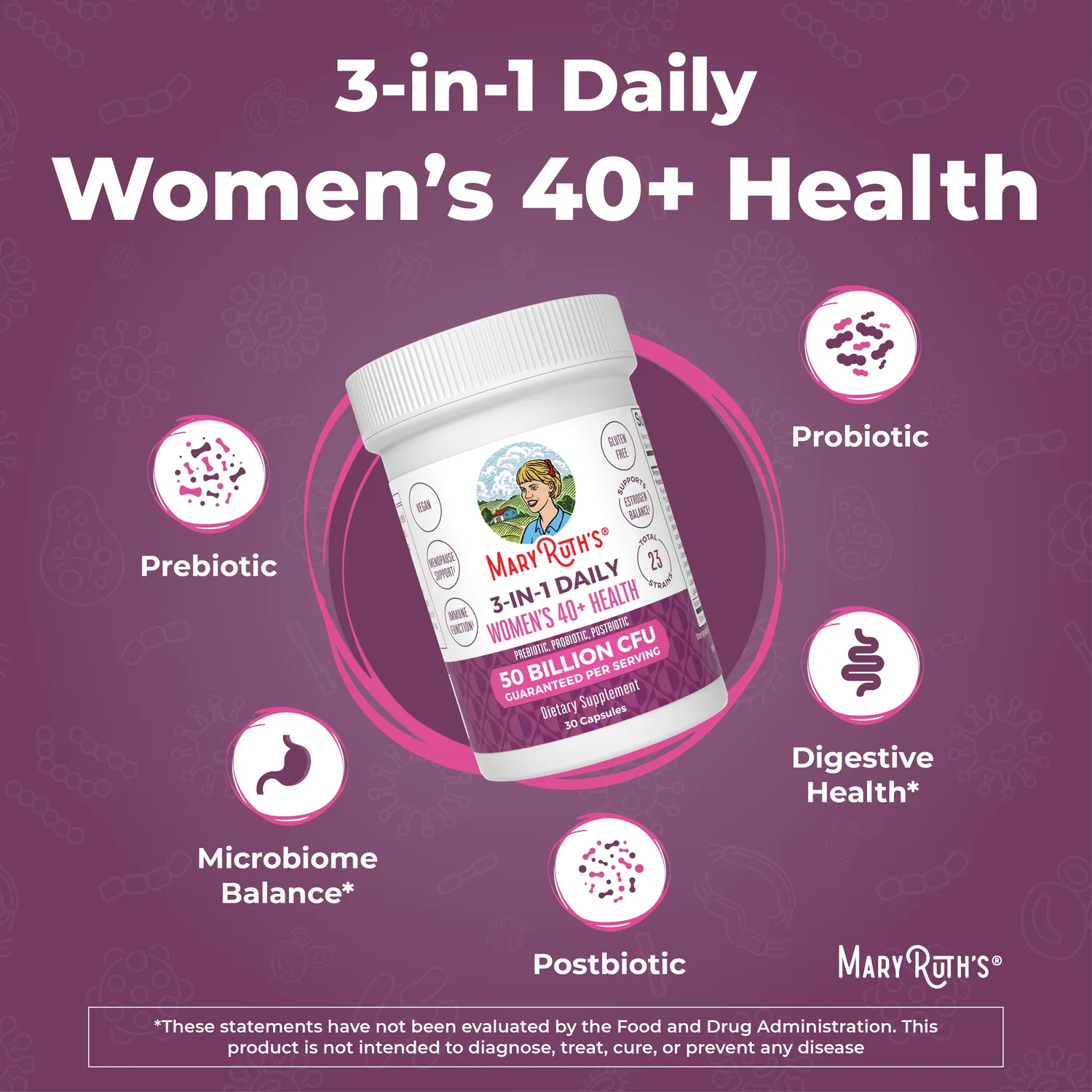 MaryRuth's 3-in-1 Women's 40+ kapsler 1 kapsel daglig probiotika