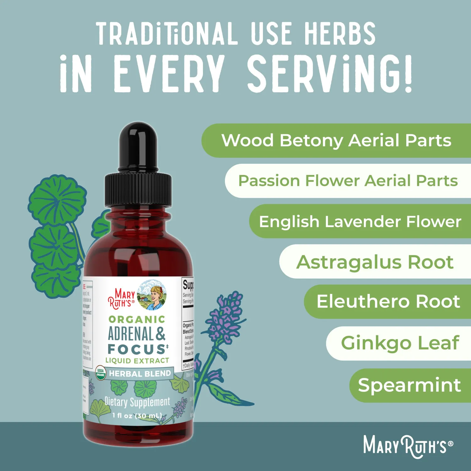 MaryRuth's Organic Adrenal & Focus urtedråper 30 ml