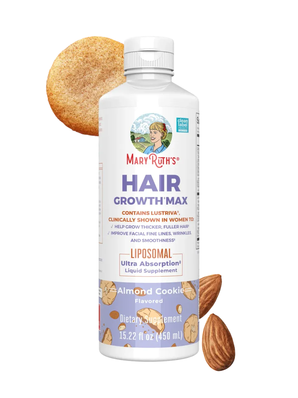 MaryRuth's Hair Growth Max hårtilskudd mandel 30 doser fyldig